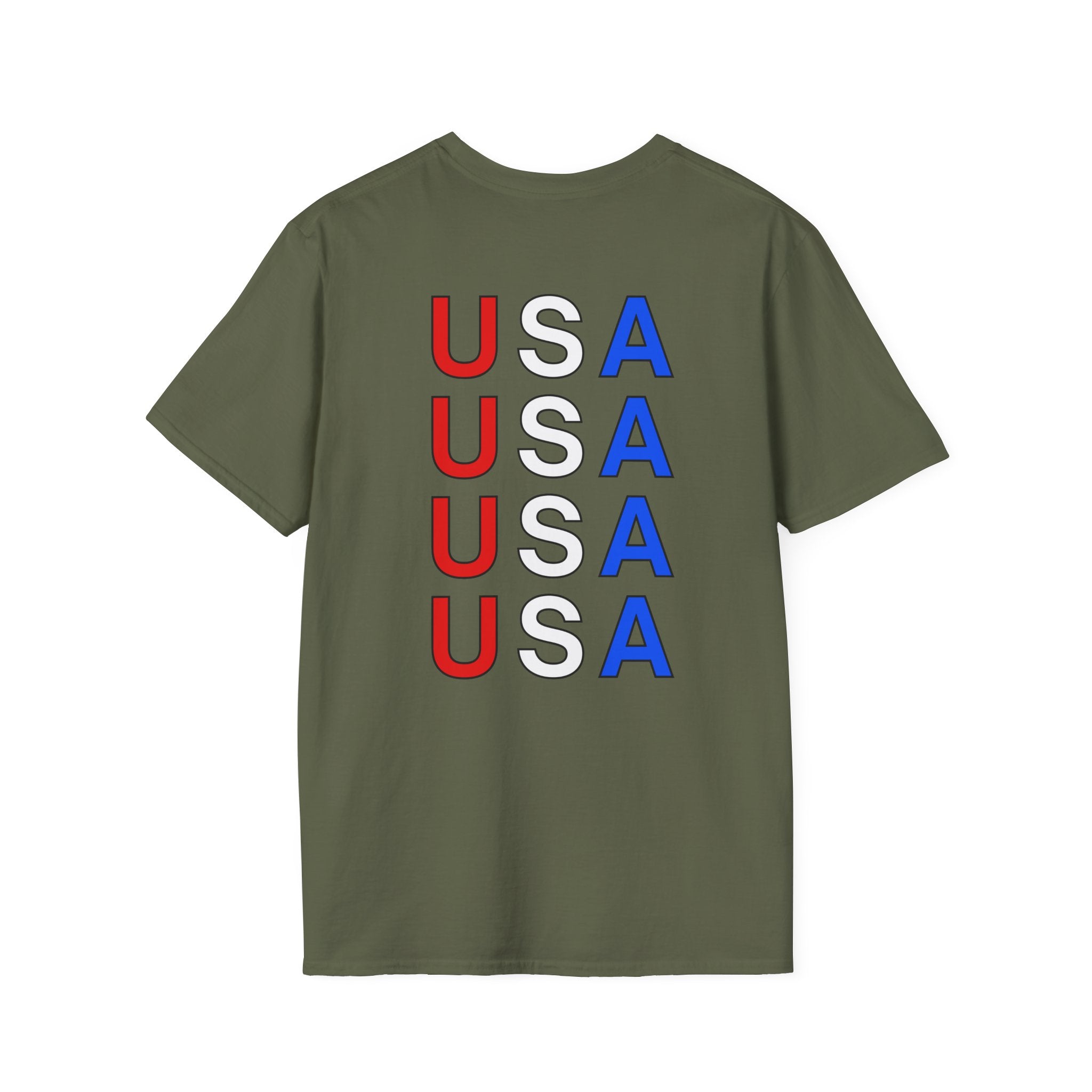 USA Minimalist Flag T-Shirt — Small Chest Logo, Patriotic 4th of July Tee
