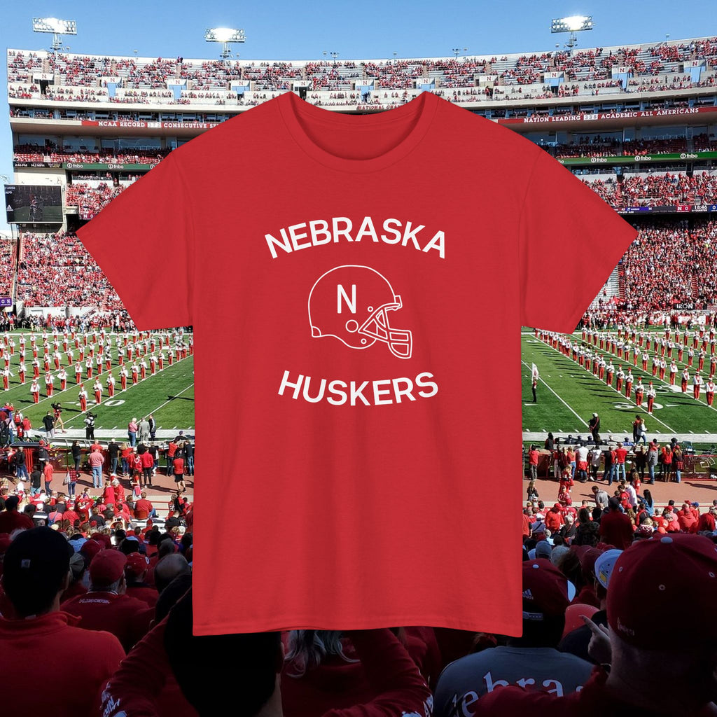 Nebraska Huskers Football Helmet Tee — Retro College Fan T-Shirt