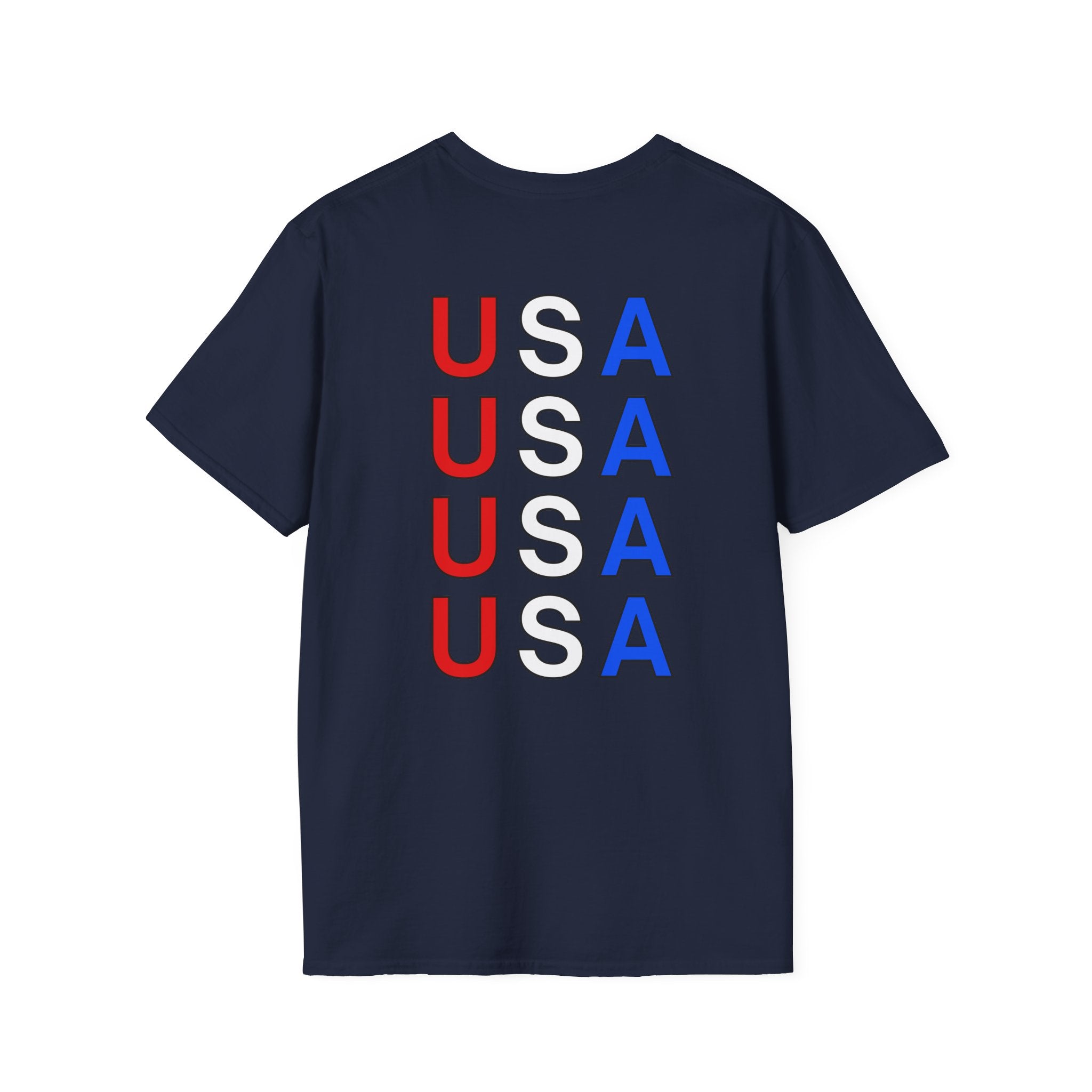 USA Minimalist Flag T-Shirt — Small Chest Logo, Patriotic 4th of July Tee