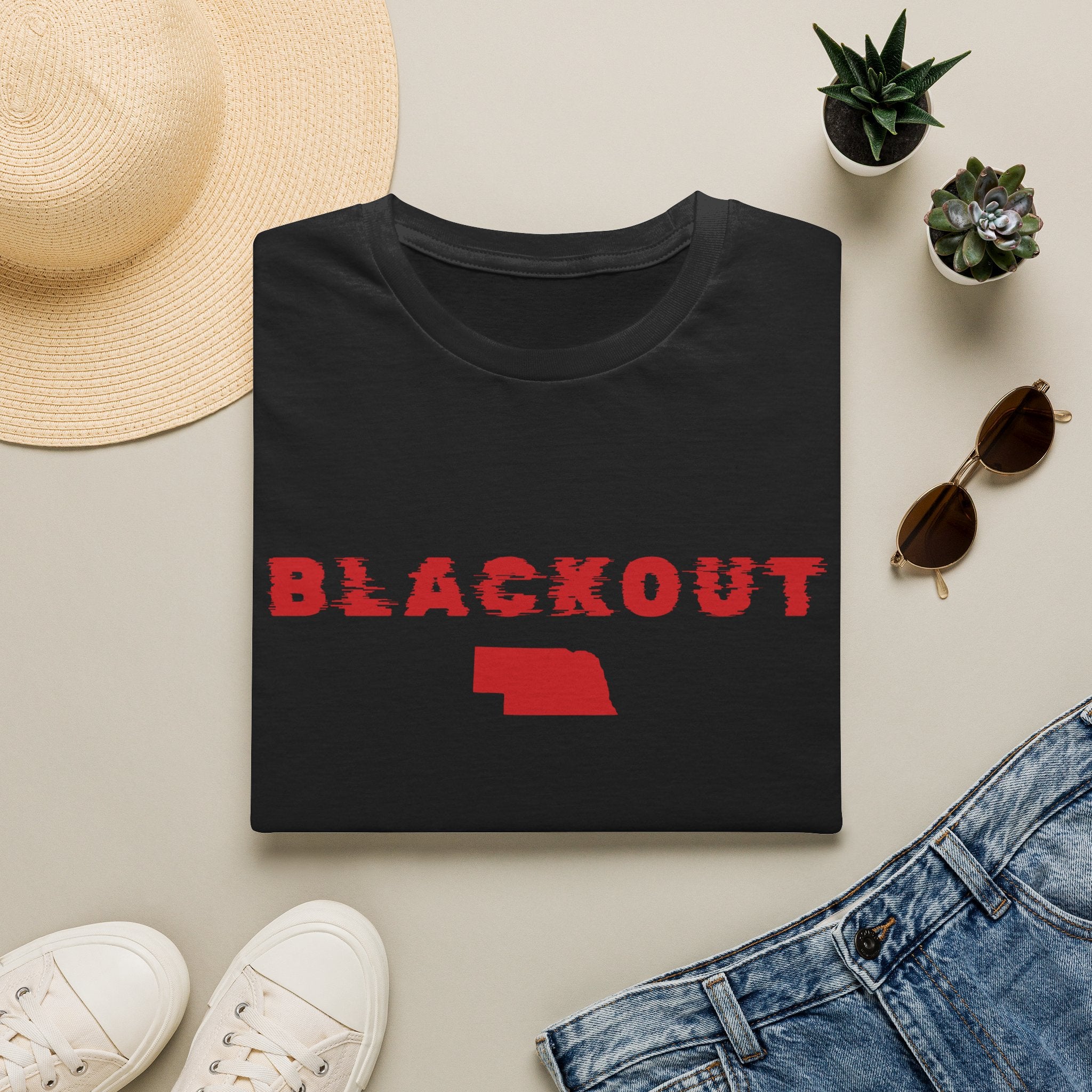 Blackout Nebraska T-Shirt — Bold Red State Graphic Tee