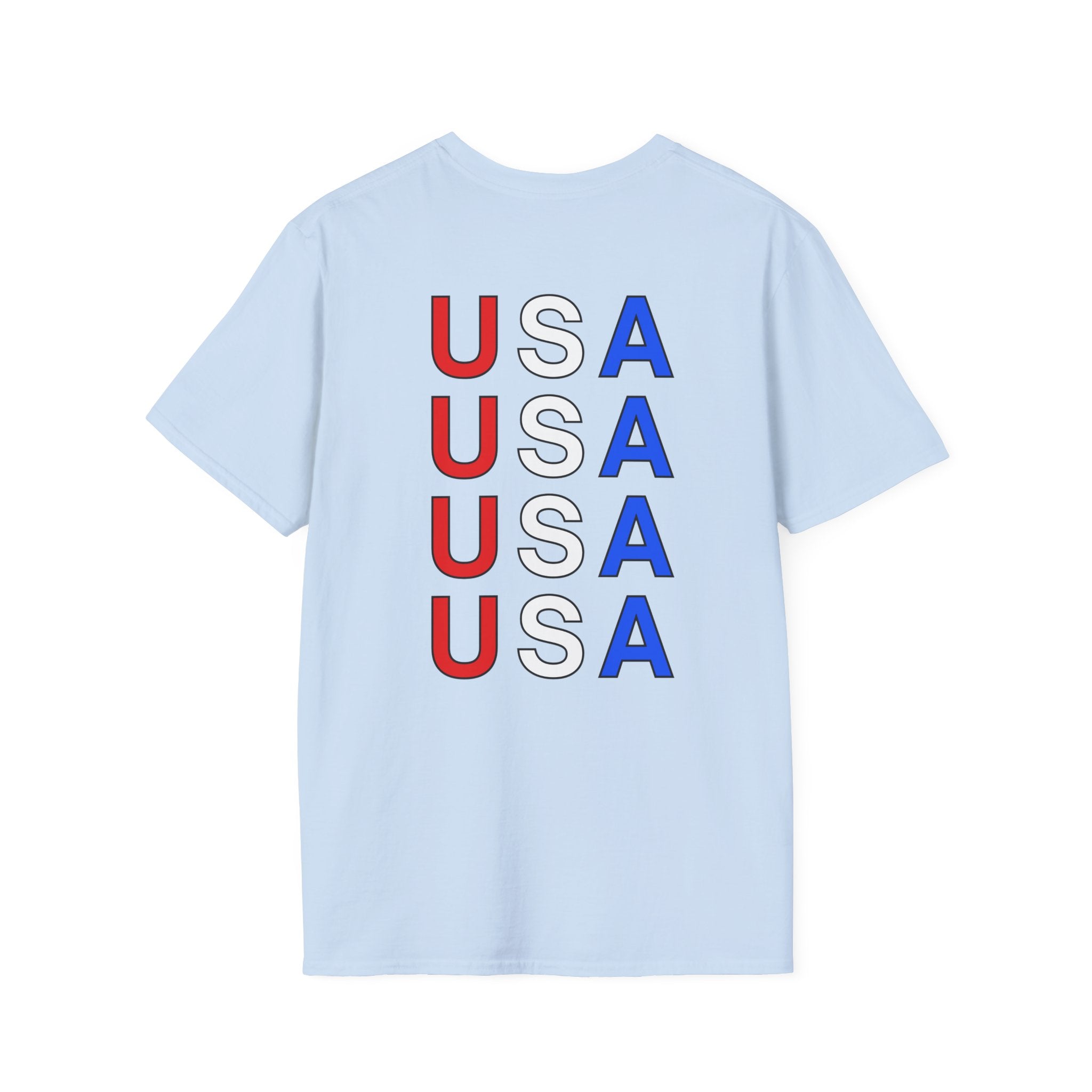 USA Minimalist Flag T-Shirt — Small Chest Logo, Patriotic 4th of July Tee