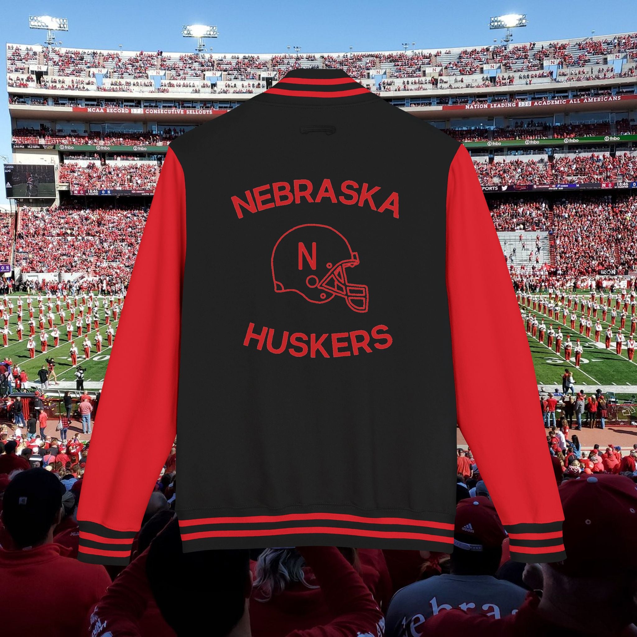 Nebraska Huskers Letterman Jacket - 'NE' Varsity Red & White Football Jacket