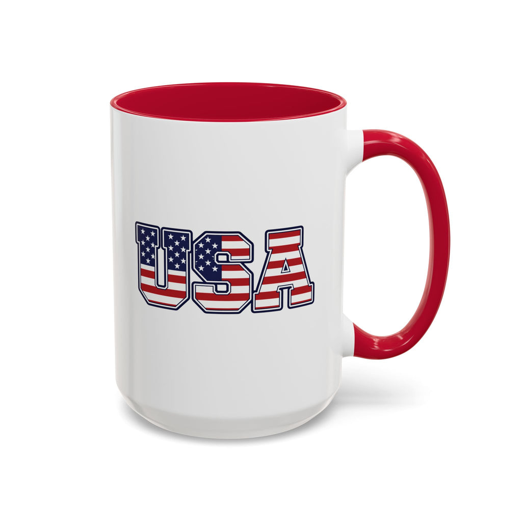 USA Flag Coffee Mug - Patriotic 11oz/15oz Color-Accent Ceramic