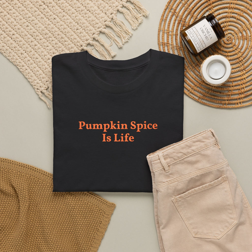 Pumpkin Spice Is Life Tee — Embroidered Fall Coffee Shirt