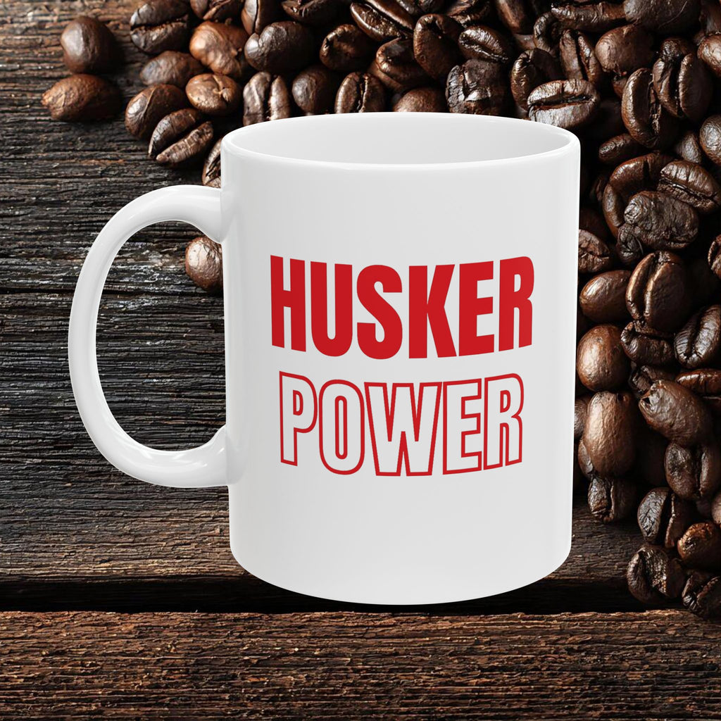 Coffee Mug — "Husker Power" Bold Red Typography Ceramic Mug (11oz & 15oz)