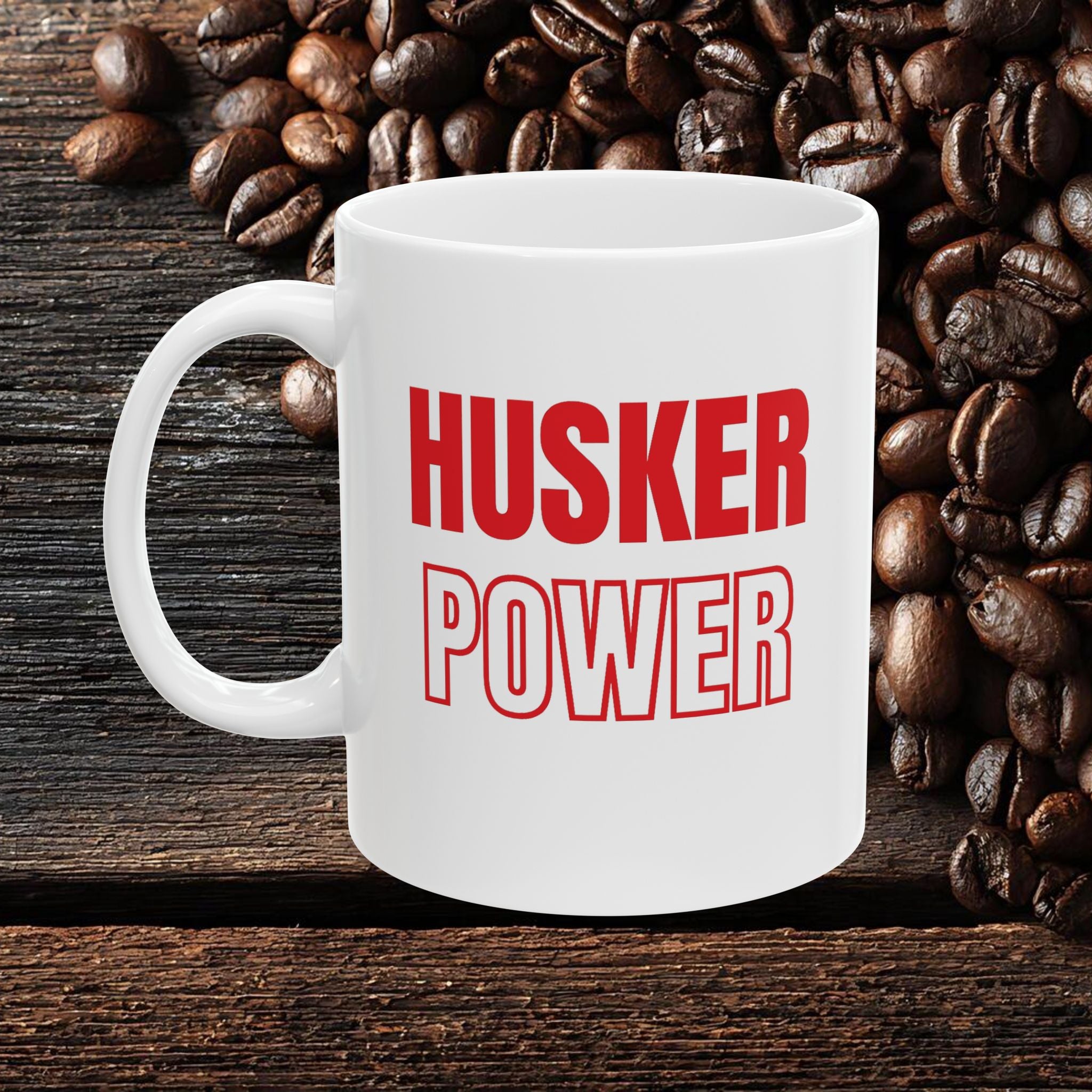 Coffee Mug — "Husker Power" Bold Red Typography Ceramic Mug (11oz & 15oz)