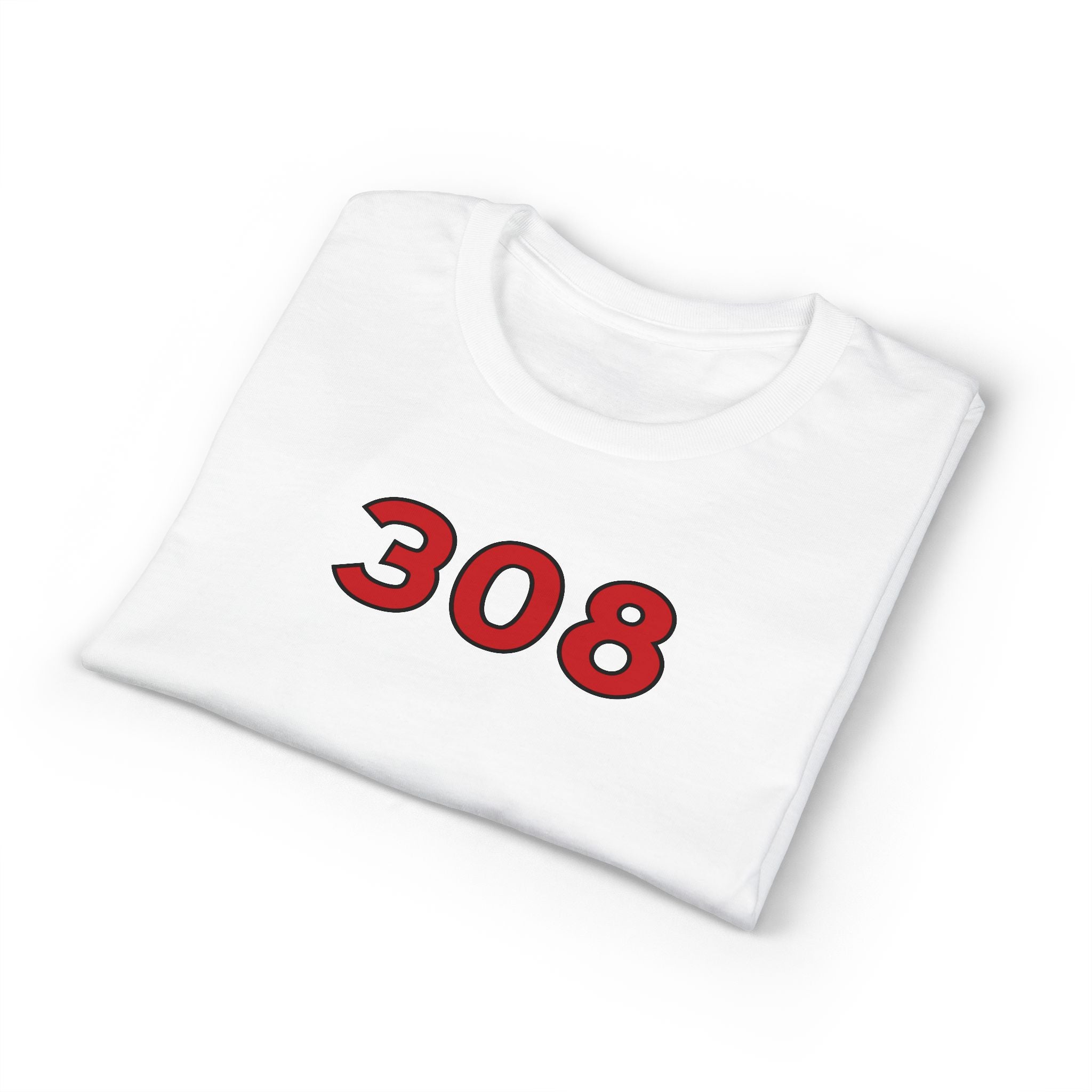 308 Number Tee — Simple Red Athletic Graphic T-Shirt