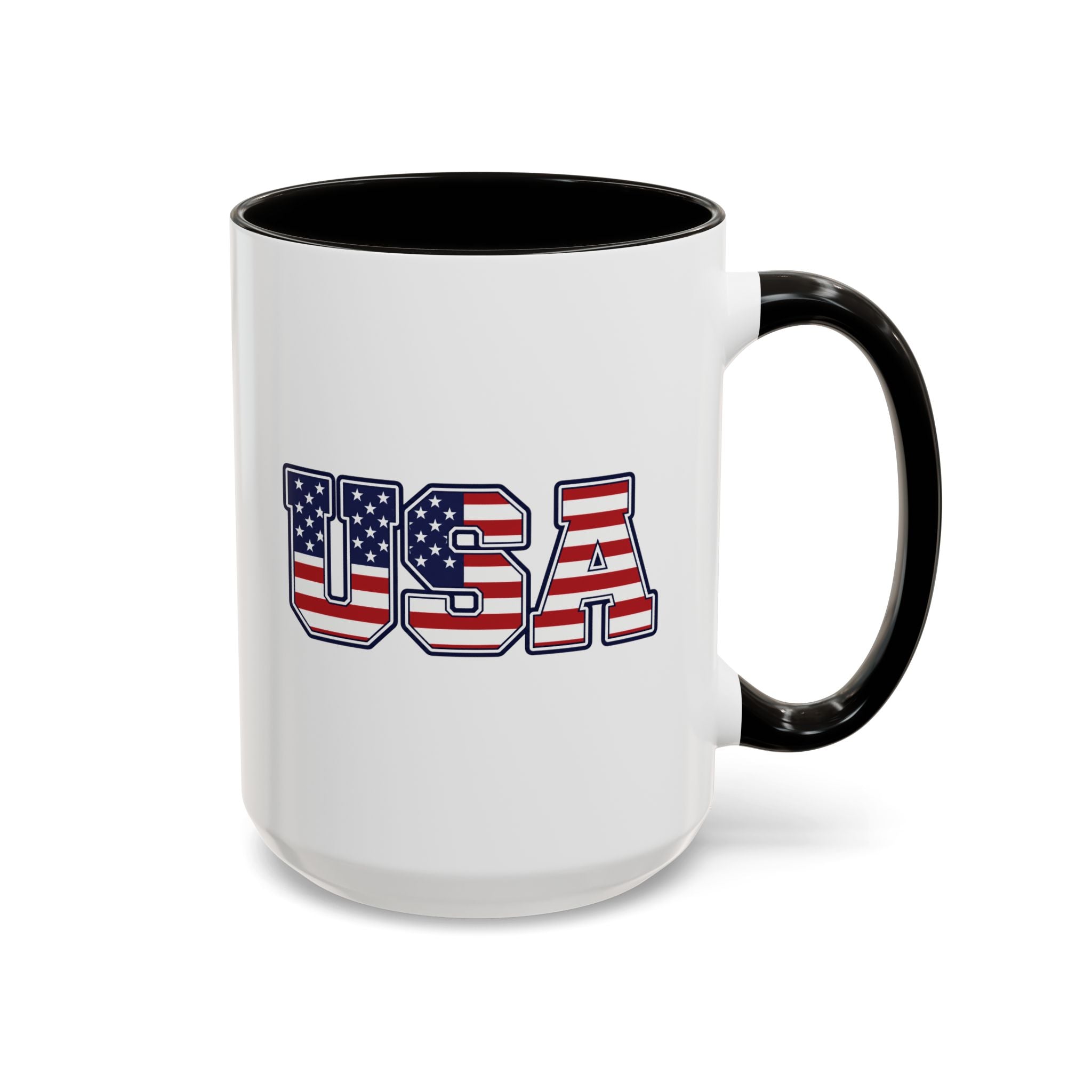 USA Flag Coffee Mug - Patriotic 11oz/15oz Color-Accent Ceramic