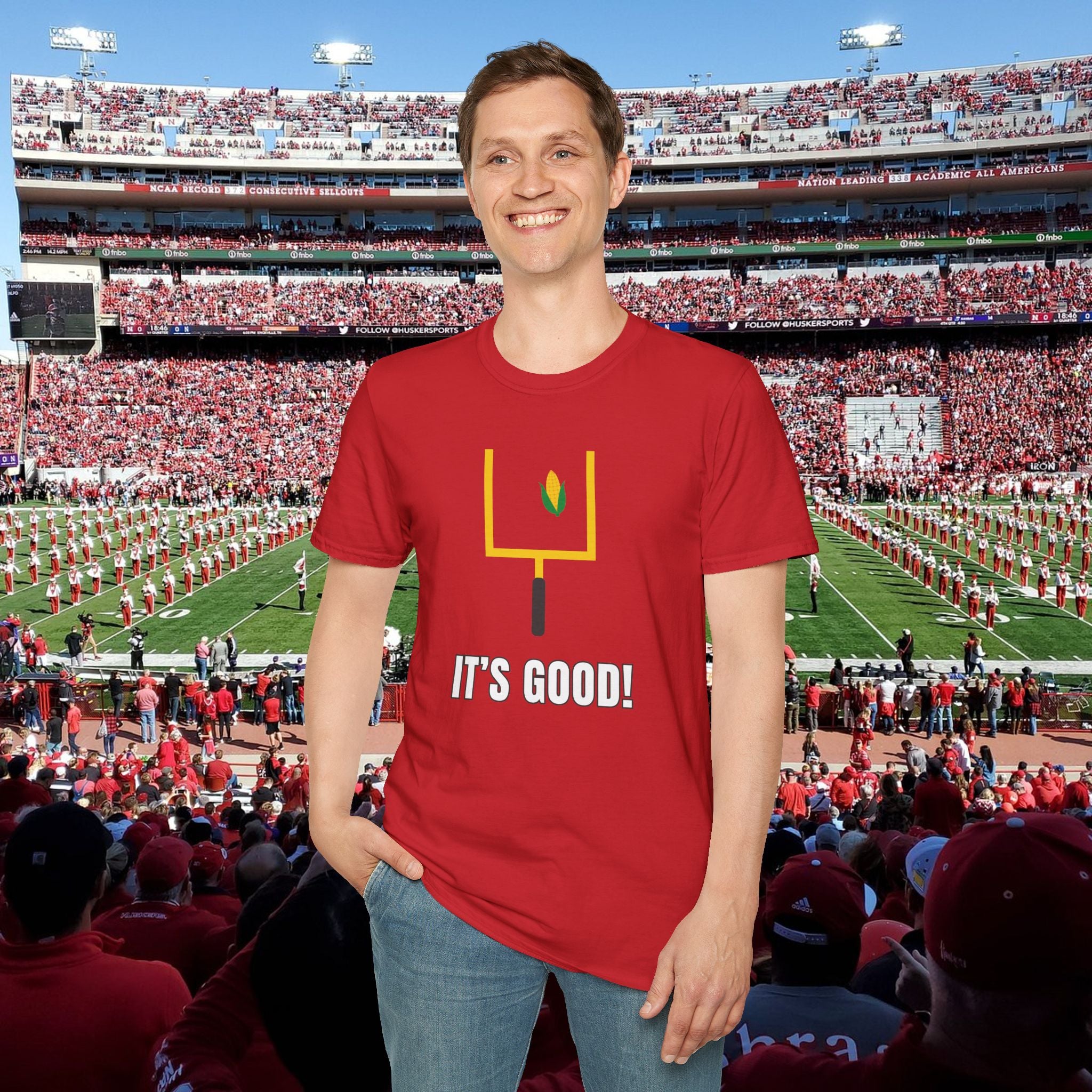 Football Field Goal T-Shirt — "It's Good!" Kick Celebration Tee