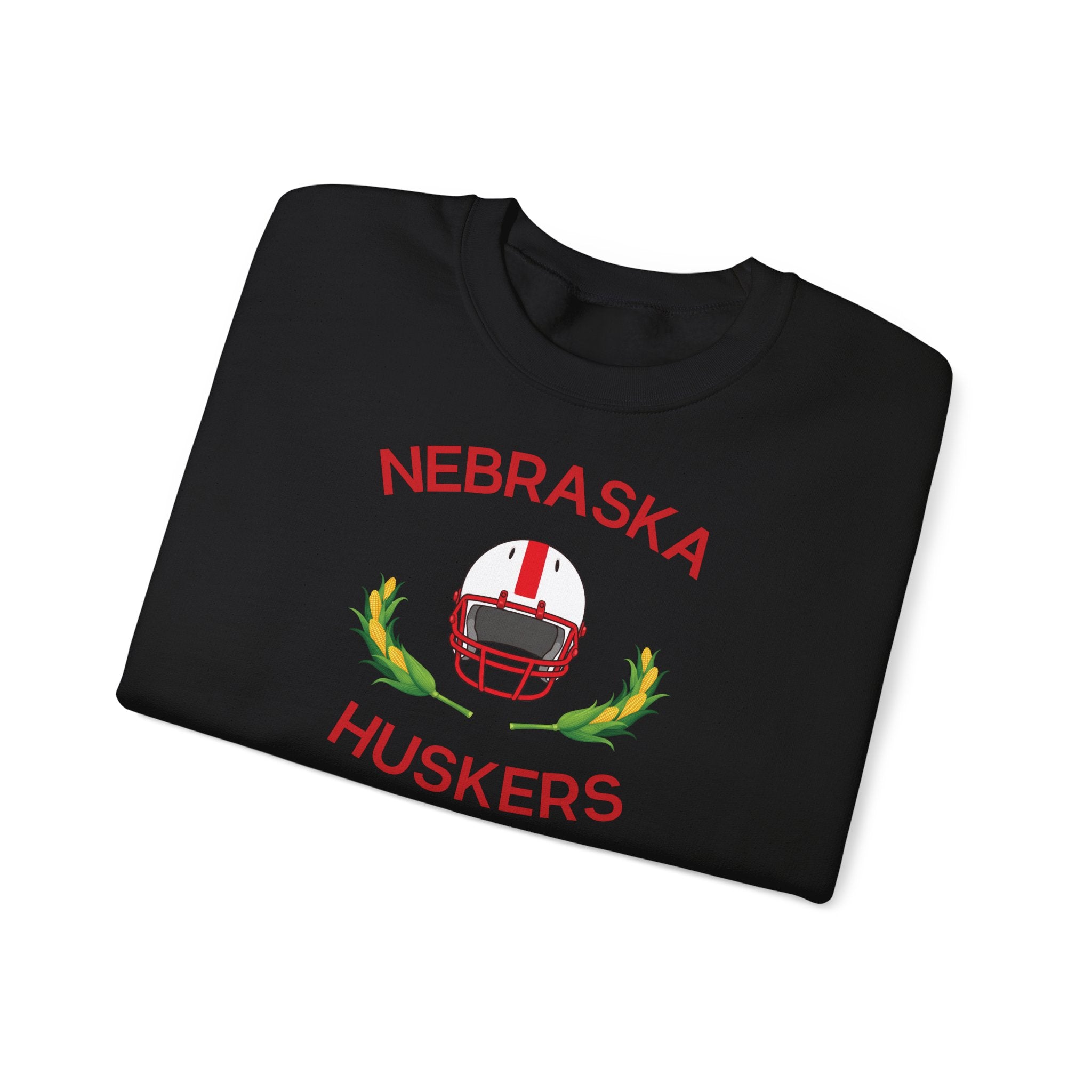 Nebraska Huskers Football Crewneck Sweatshirt – Helmet & Corn Design