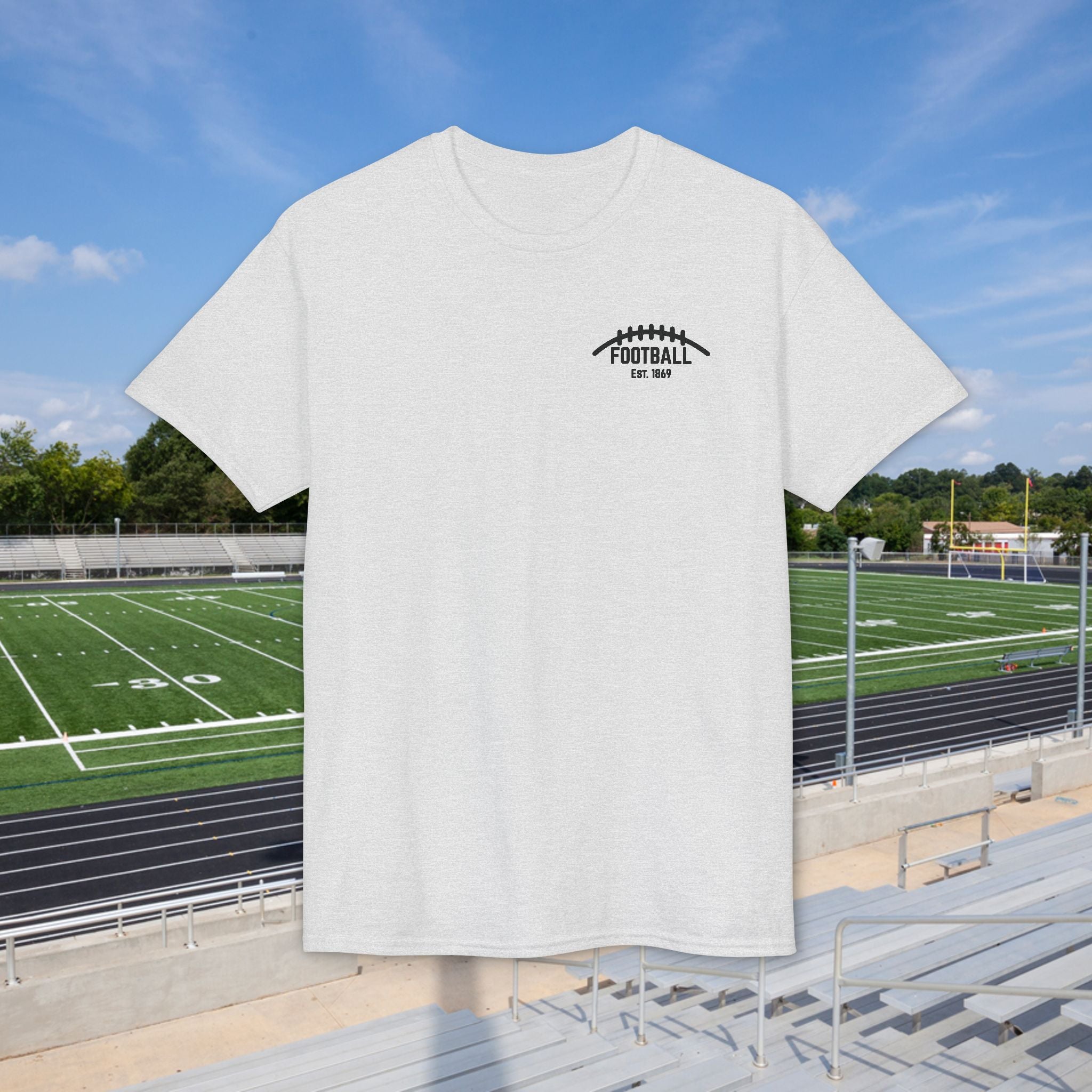 Football Icons Graphic T-Shirt — Back Collage, Front 'Football Fan' Chest Logo