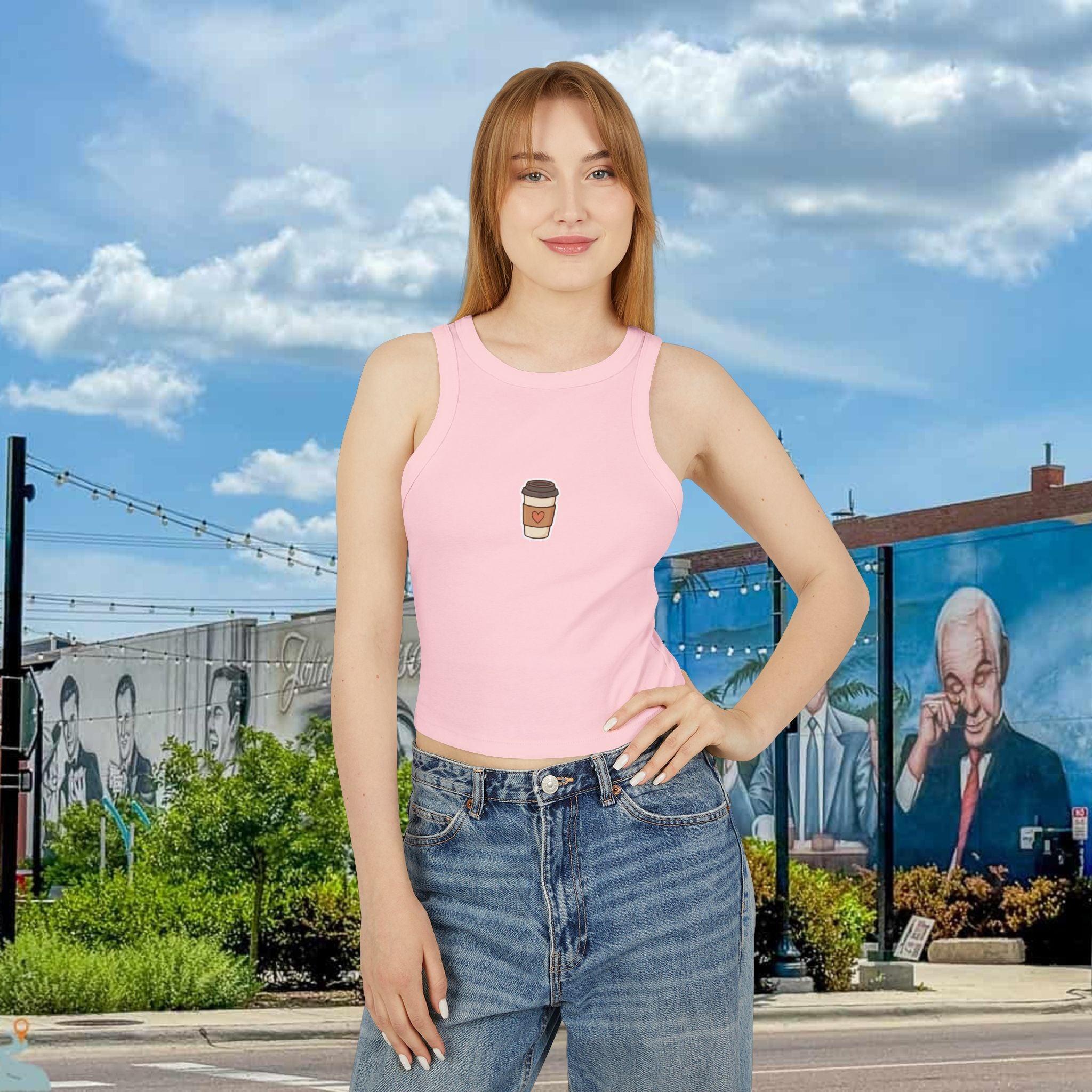 Coffee Cup Racerback Tank Top — Minimal Cute Coffee Graphic