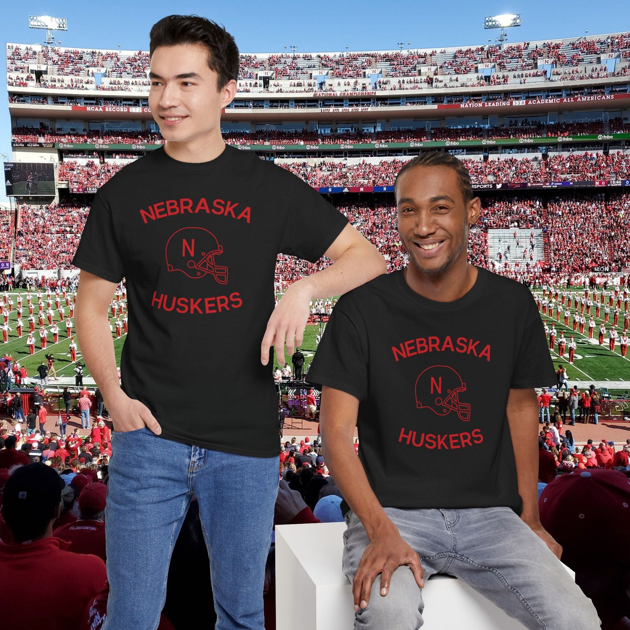 Nebraska Huskers Football Helmet Tee — Retro College Fan T-Shirt