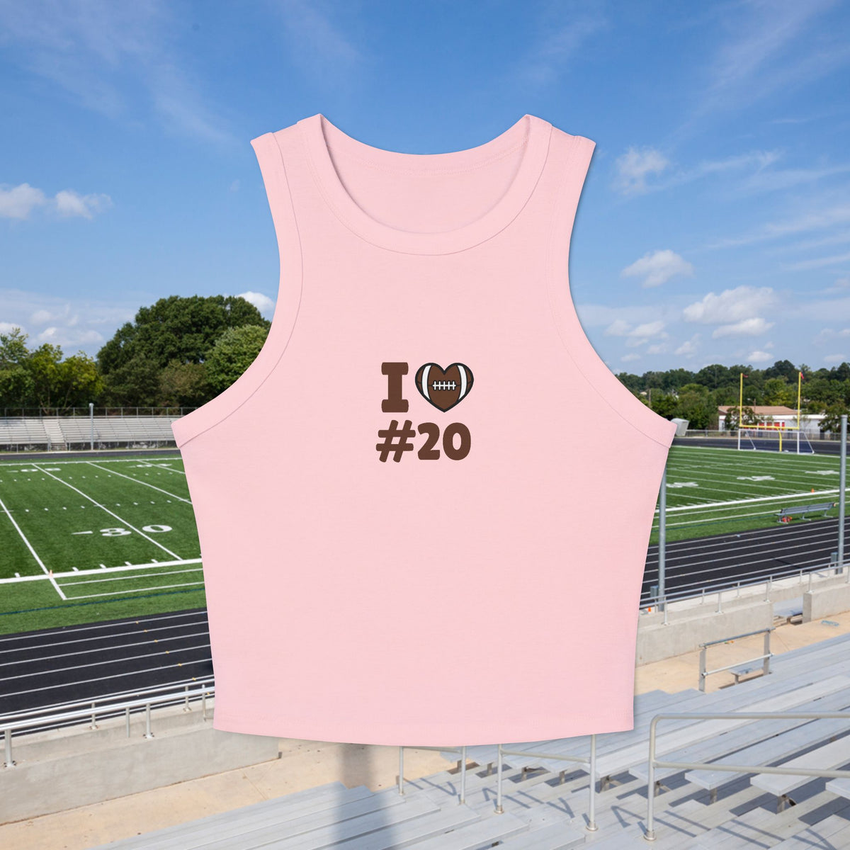 PERSONALIZABLE - Football Fan Racer Tank — “I  Heart #--” Women's Micro Rib Crop Top