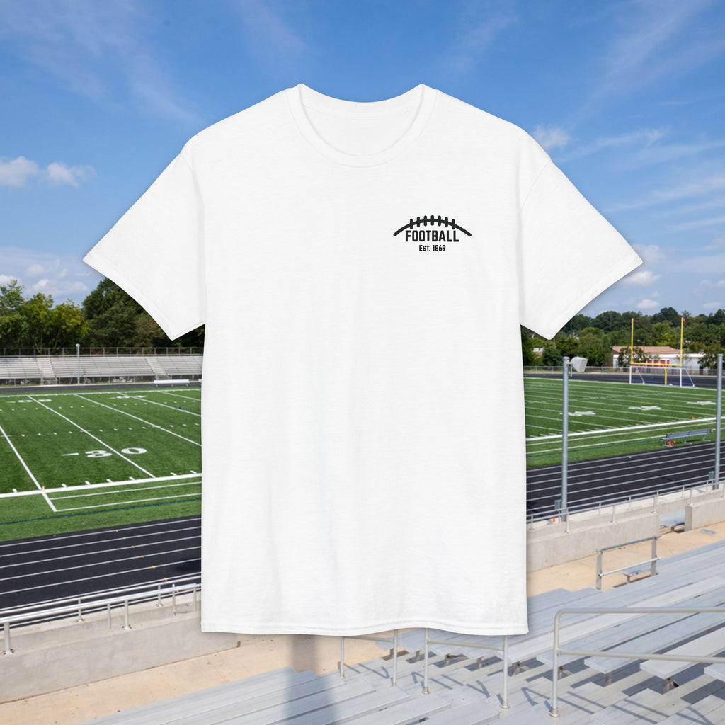 Football Icons Graphic T-Shirt — Back Collage, Front 'Football Fan' Chest Logo