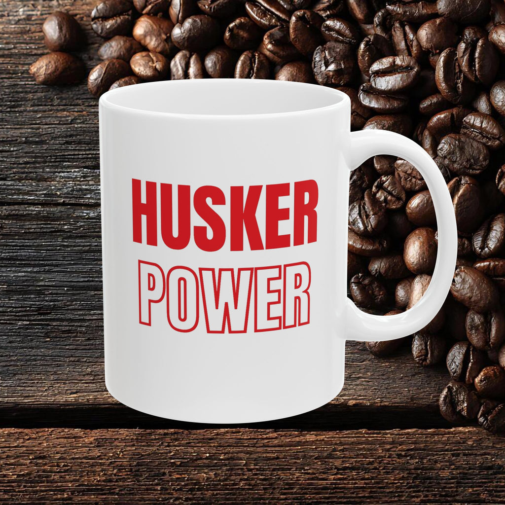 Coffee Mug — "Husker Power" Bold Red Typography Ceramic Mug (11oz & 15oz)