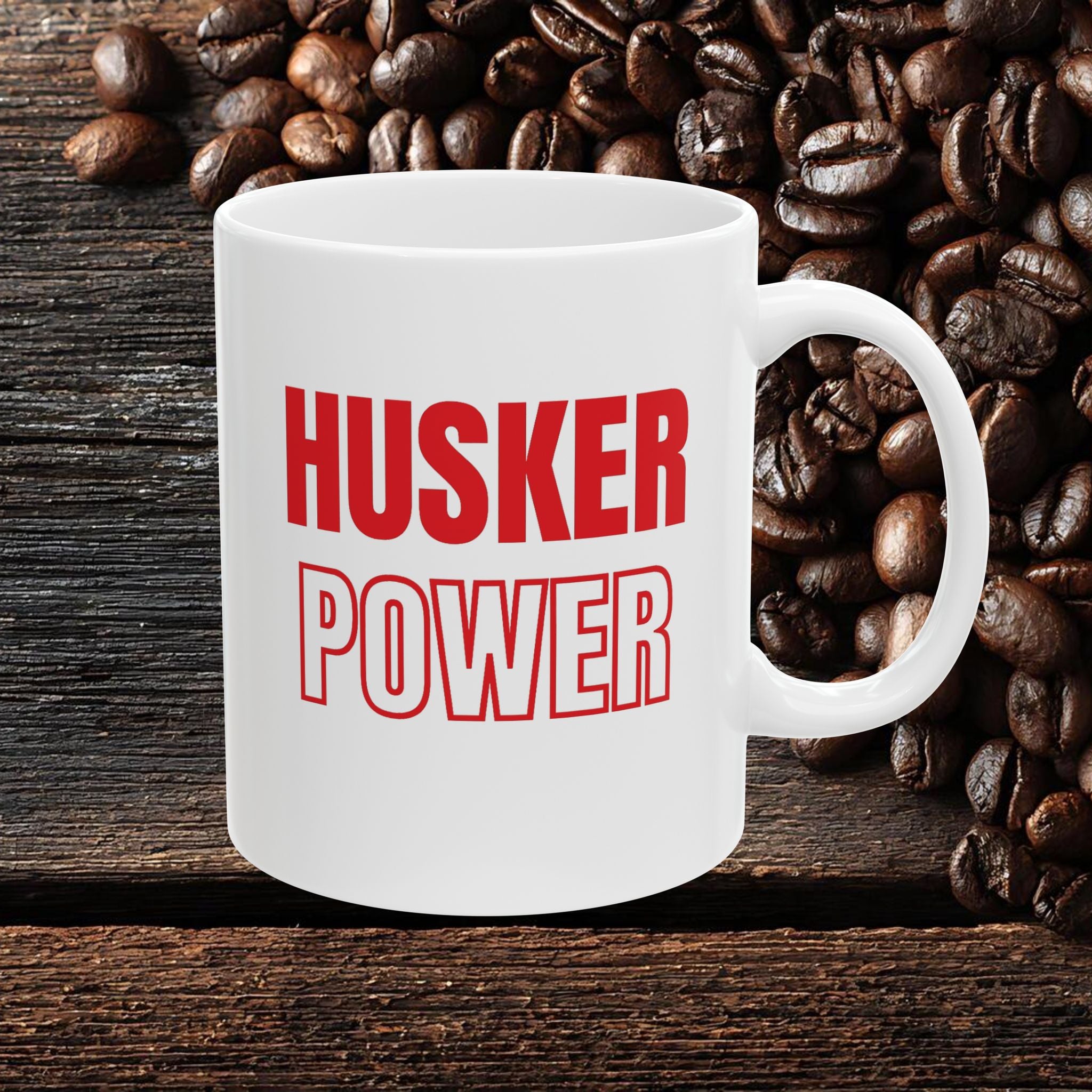 Coffee Mug — "Husker Power" Bold Red Typography Ceramic Mug (11oz & 15oz)
