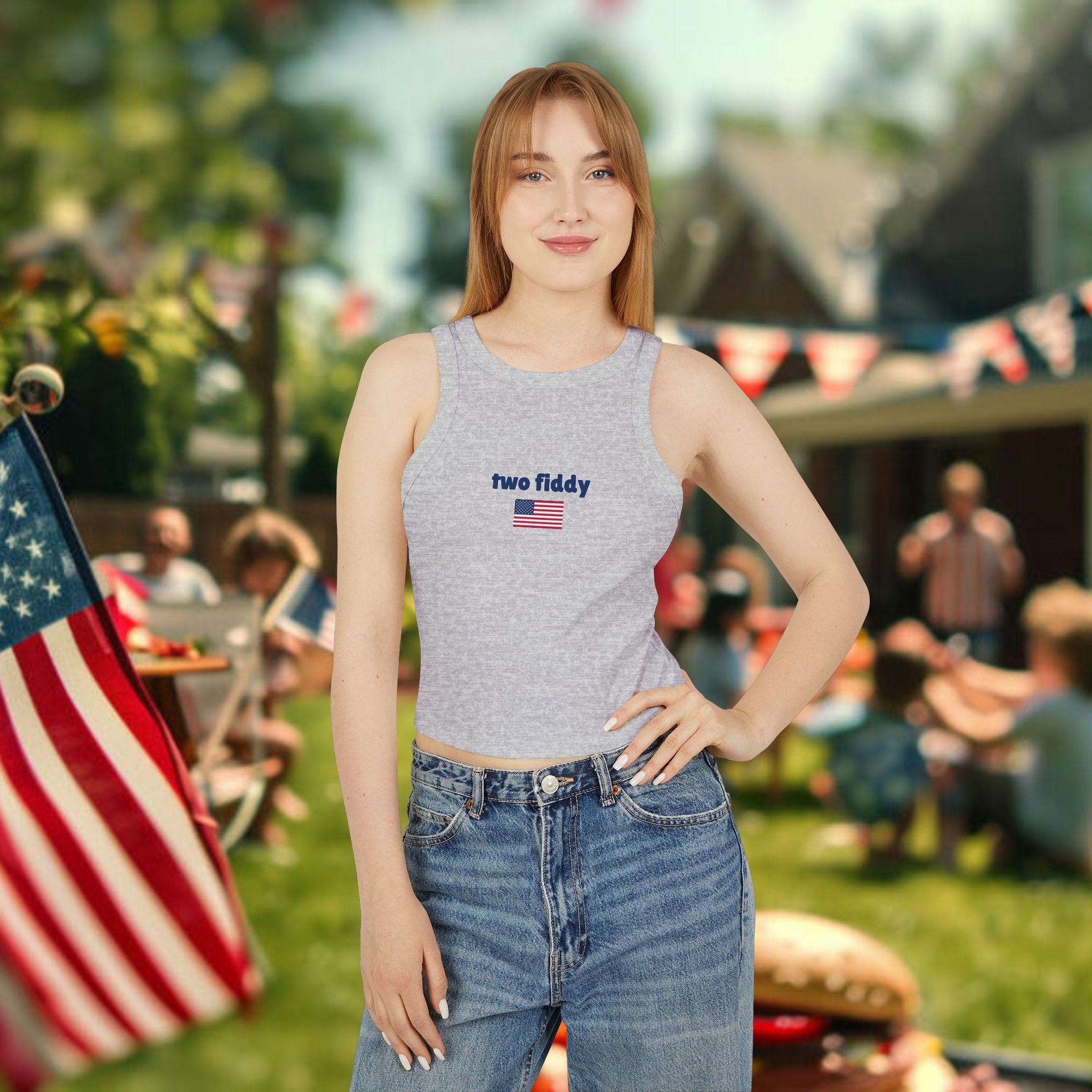 Two Fiddy American Flag Women's Racer Tank