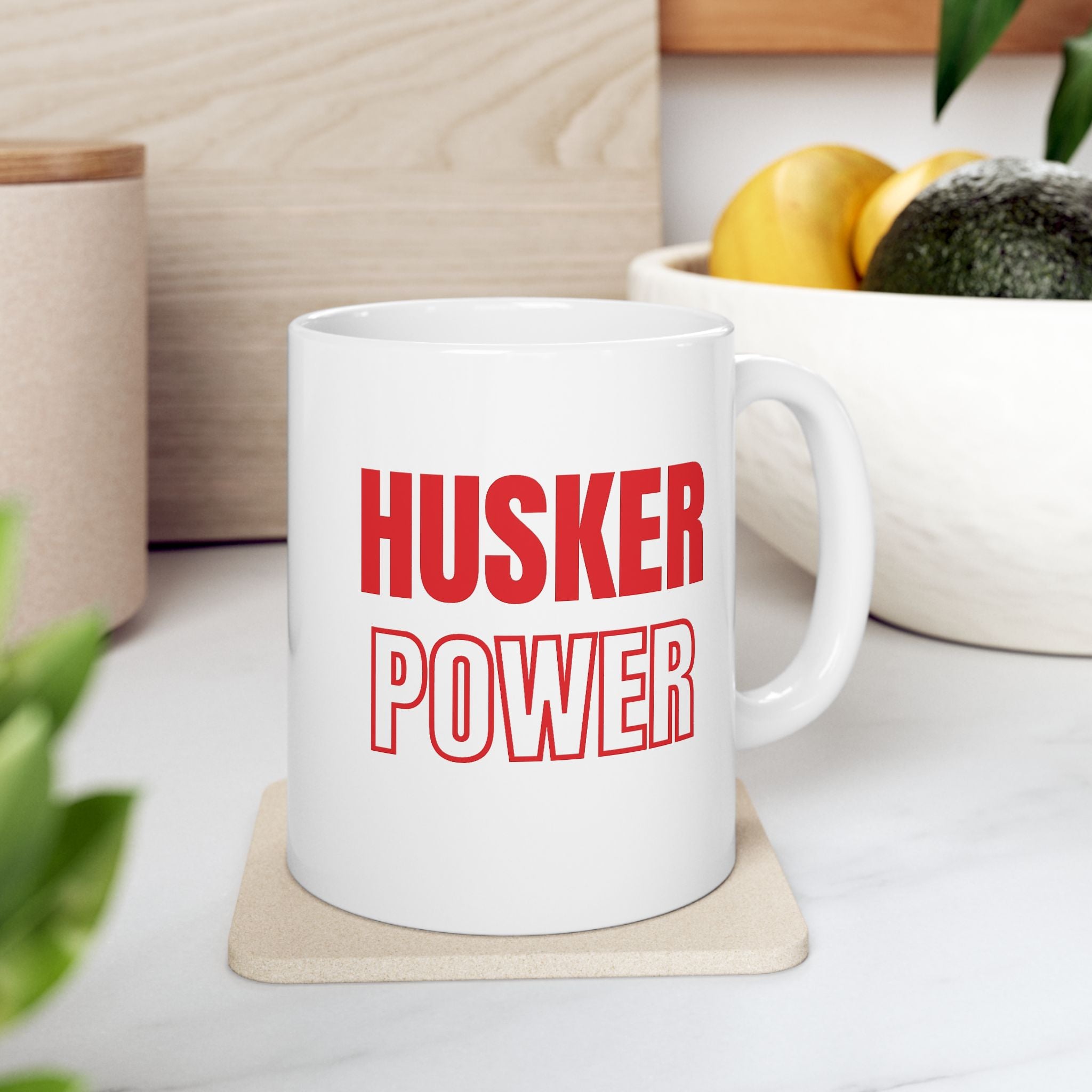 Coffee Mug — "Husker Power" Bold Red Typography Ceramic Mug (11oz & 15oz)