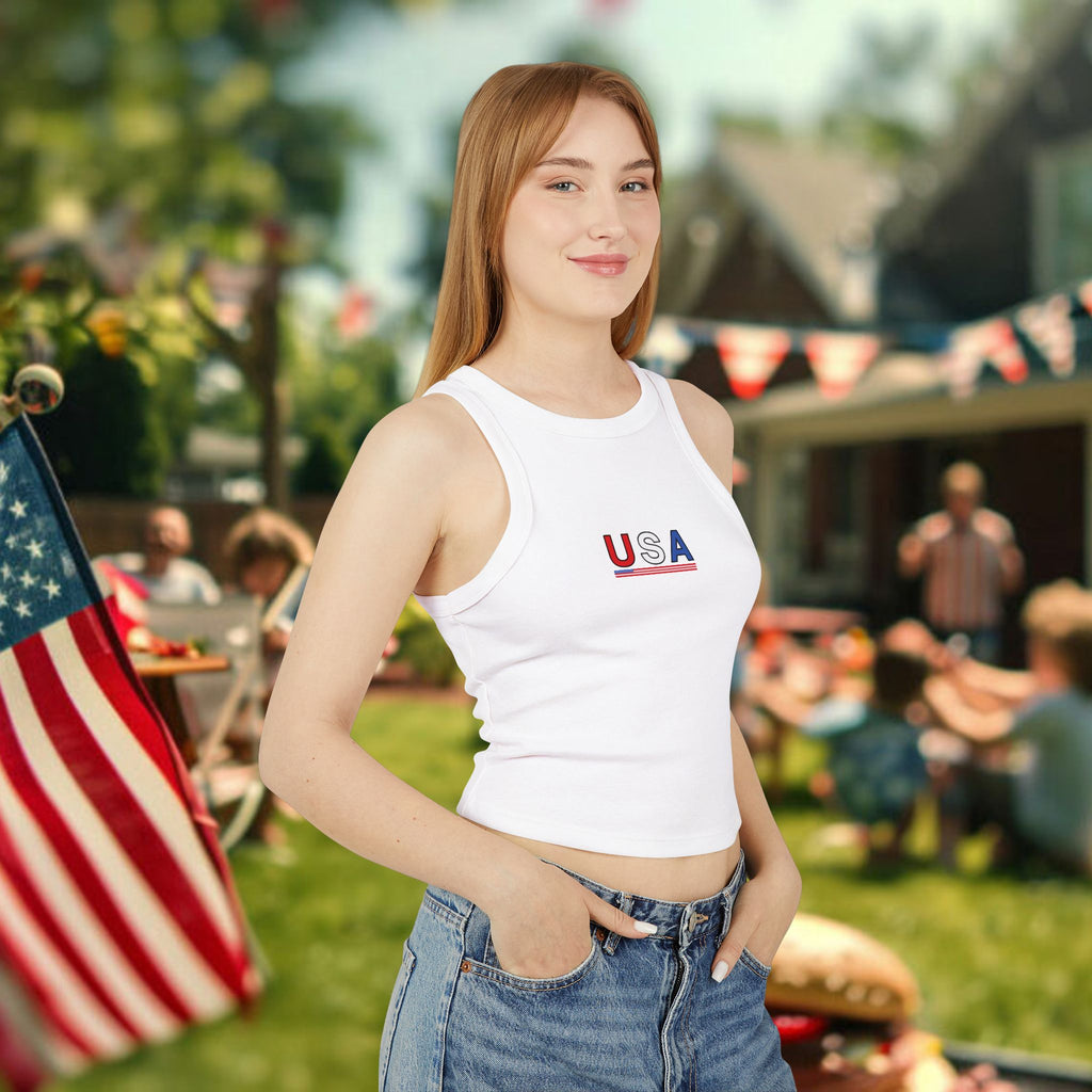 USA Racerback Tank Top — Patriotic Women's Cropped Tank for 4th of July