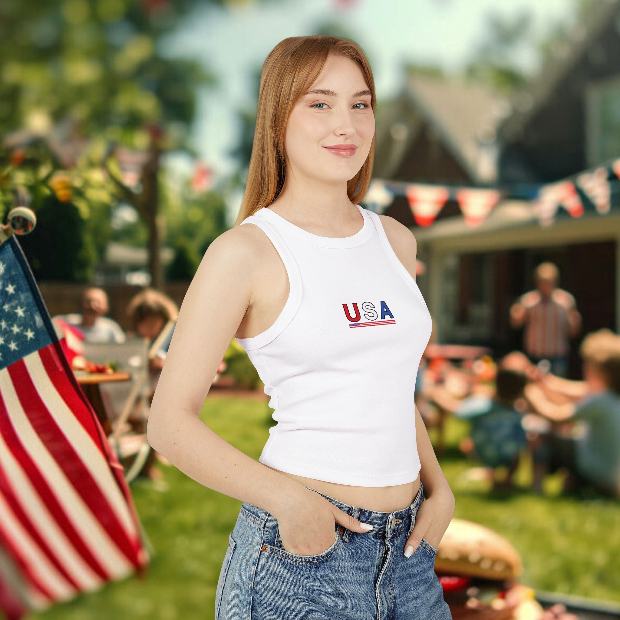 USA Racerback Tank Top — Patriotic Women's Cropped Tank for 4th of July
