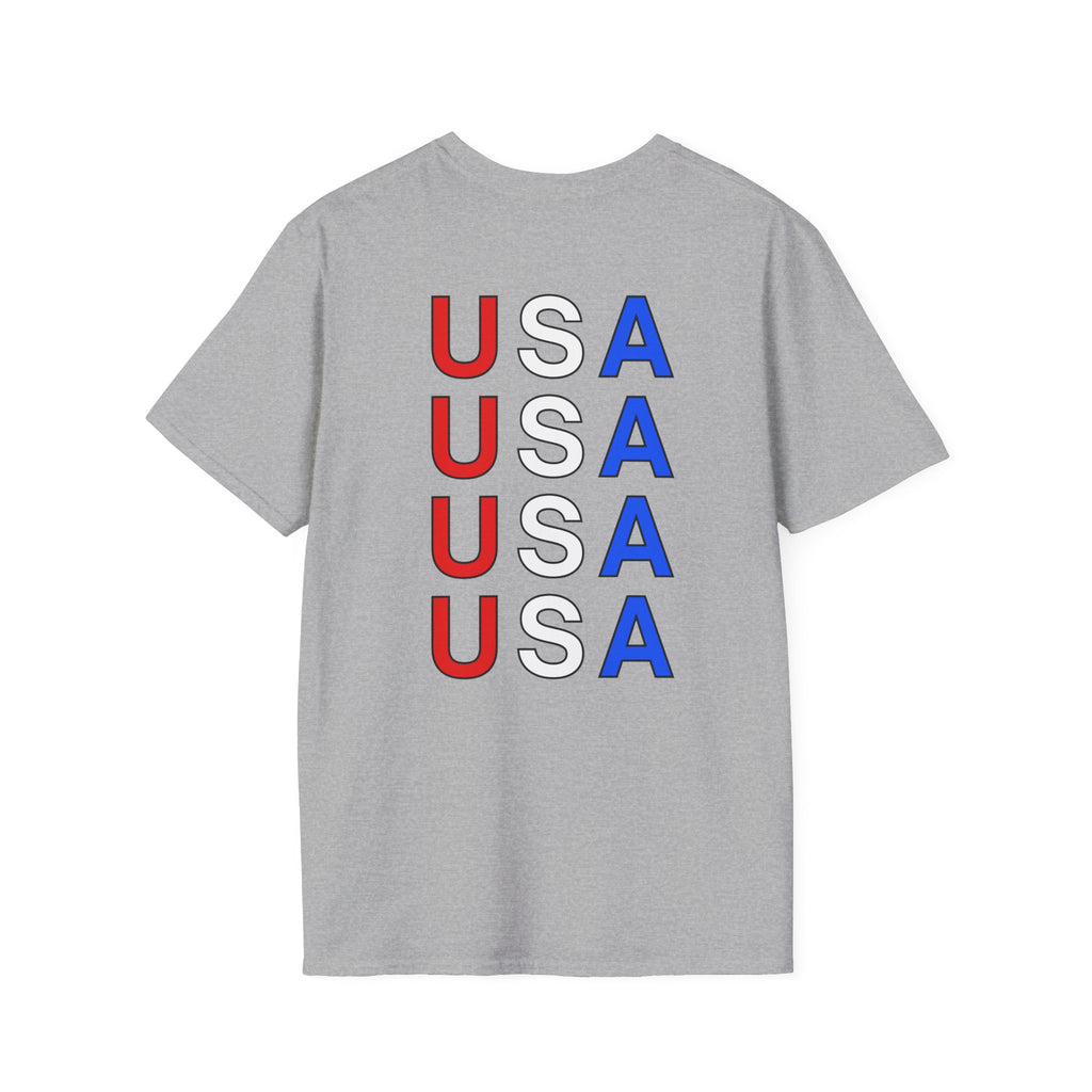 USA Minimalist Flag T-Shirt — Small Chest Logo, Patriotic 4th of July Tee