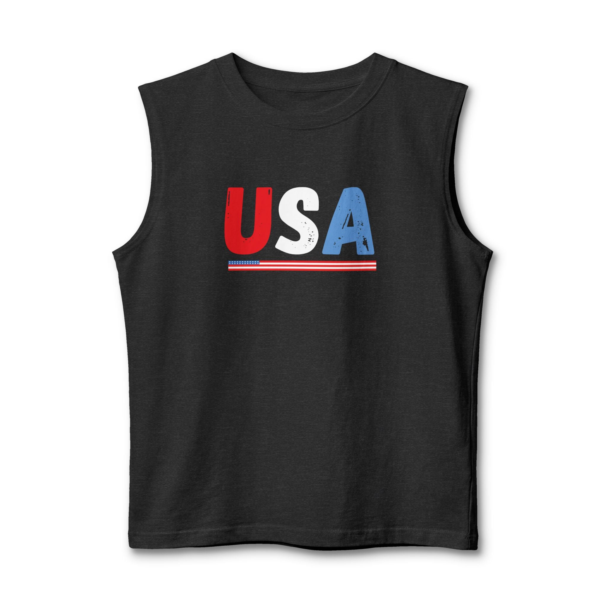 USA Retro Stripe Muscle Tank — Patriotic Fourth of July Tee
