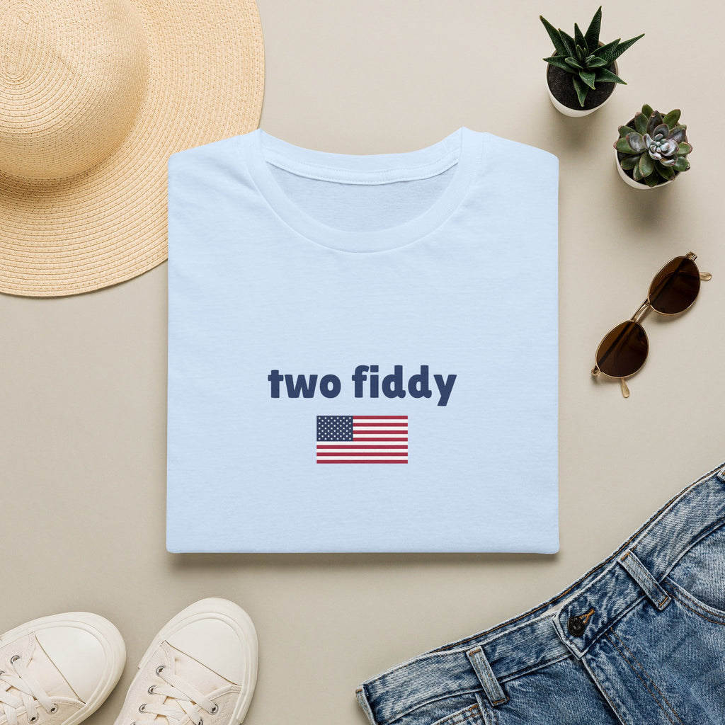 T-Shirt “two fiddy” Patriotic American Flag Tee — Funny Casual USA Pride Shirt
