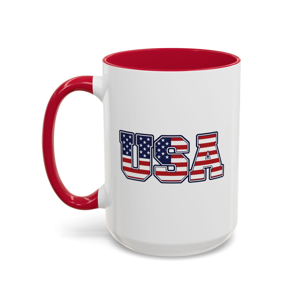 USA Flag Coffee Mug - Patriotic 11oz/15oz Color-Accent Ceramic
