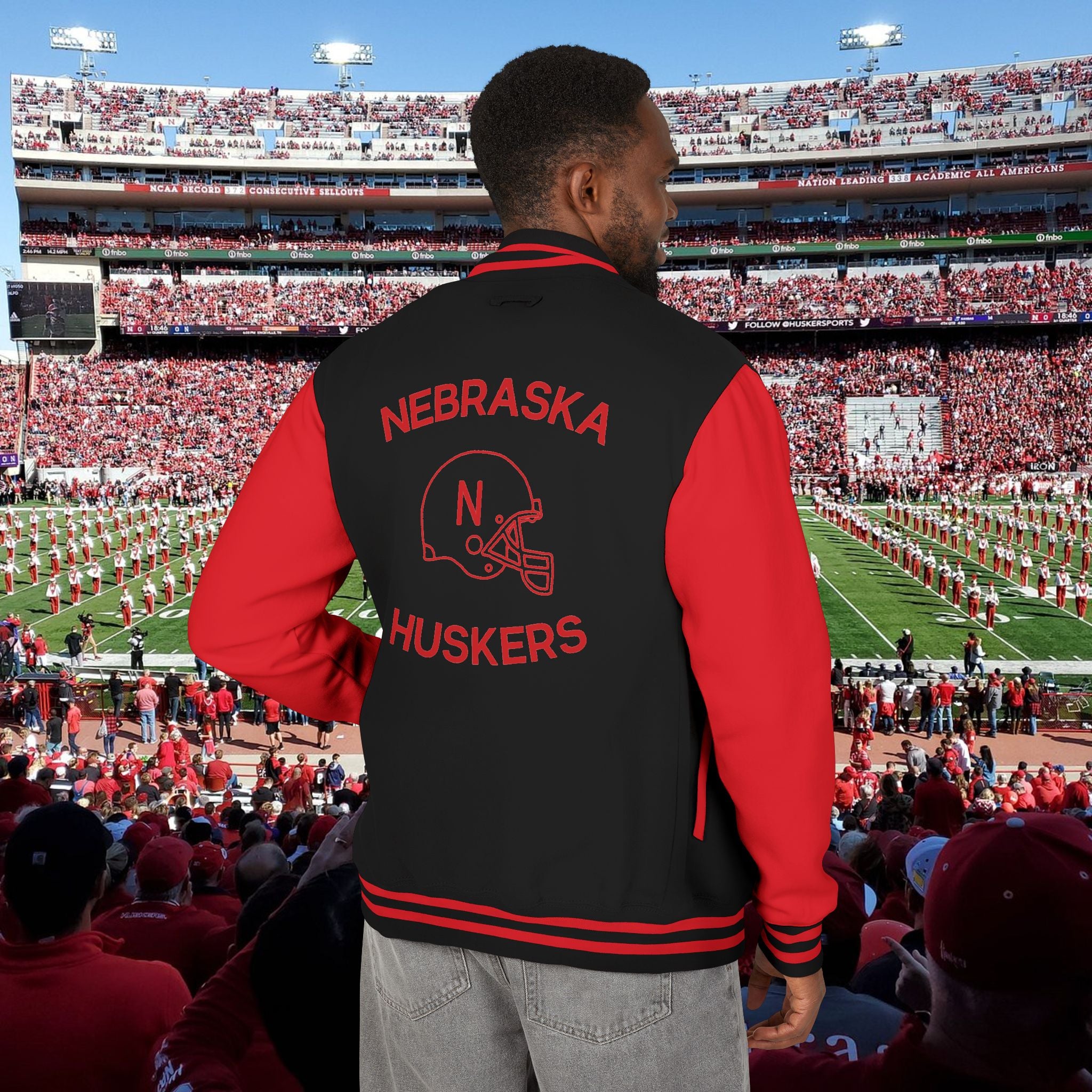 Nebraska Huskers Letterman Jacket - 'NE' Varsity Red & White Football Jacket