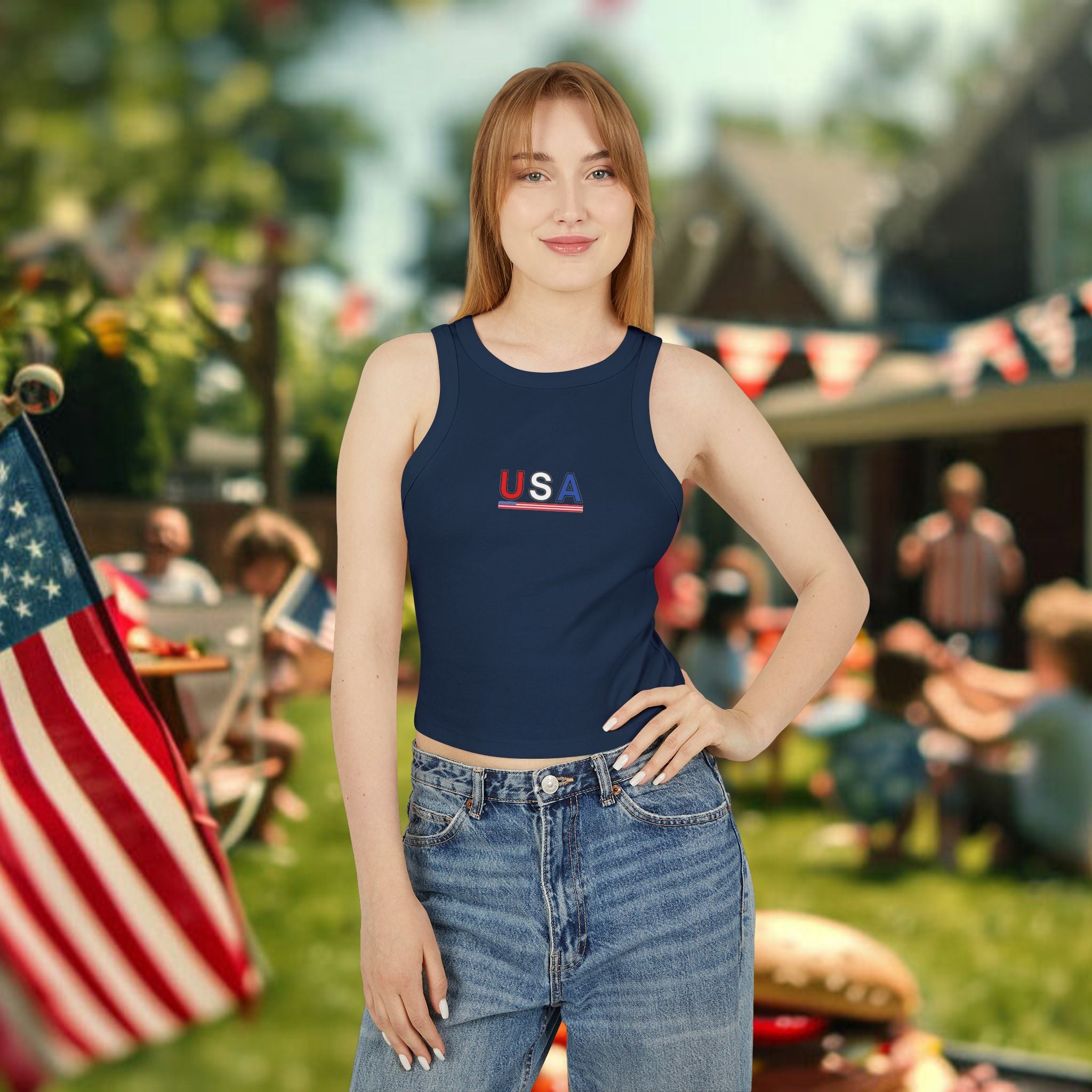 USA Racerback Tank Top — Patriotic Women's Cropped Tank for 4th of July