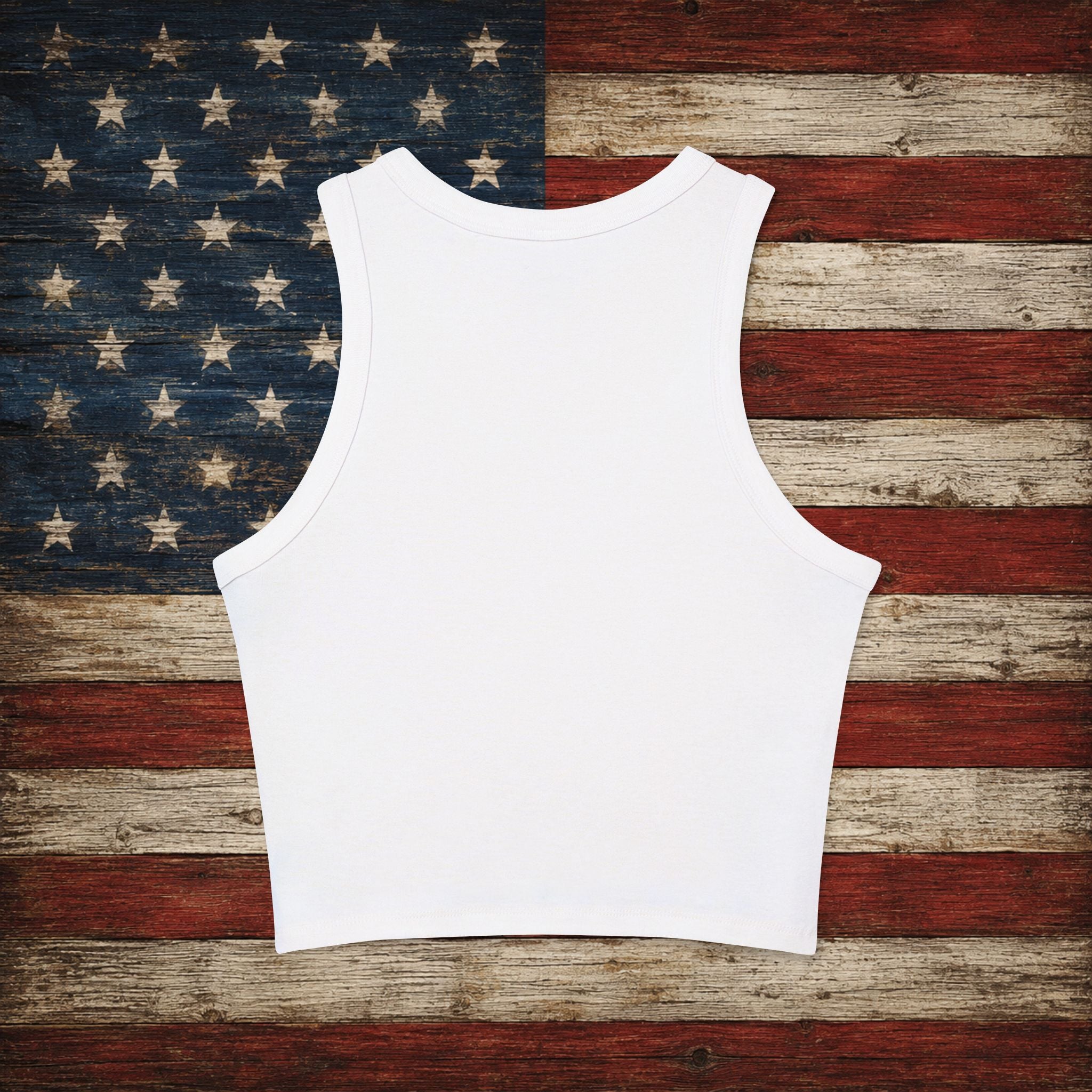 USA Flag Racer Tank Top — Patriotic Women’s Crop Tank for 4th of July