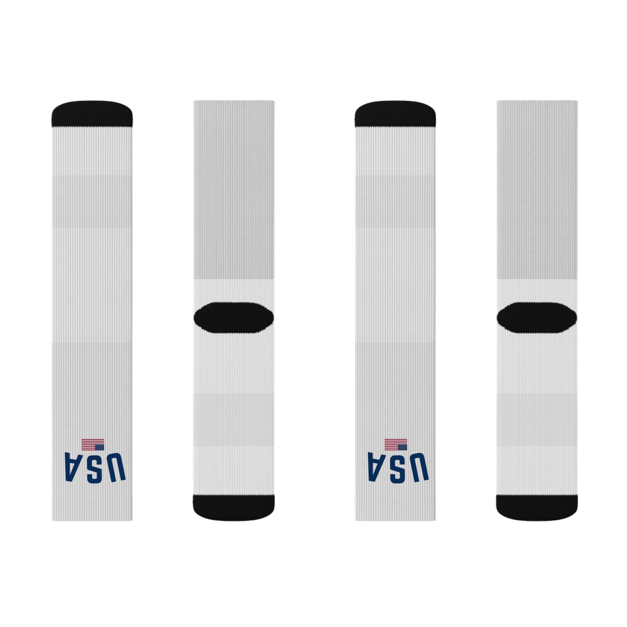 USA Flag Crew Socks | Patriotic Sublimation Socks with "USA" Text