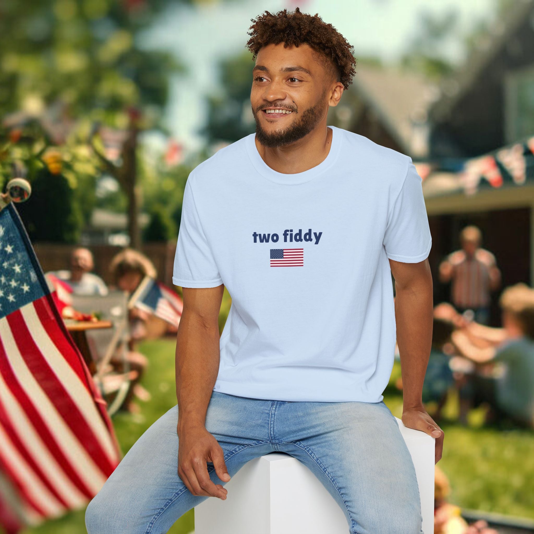 T-Shirt “two fiddy” Patriotic American Flag Tee — Funny Casual USA Pride Shirt