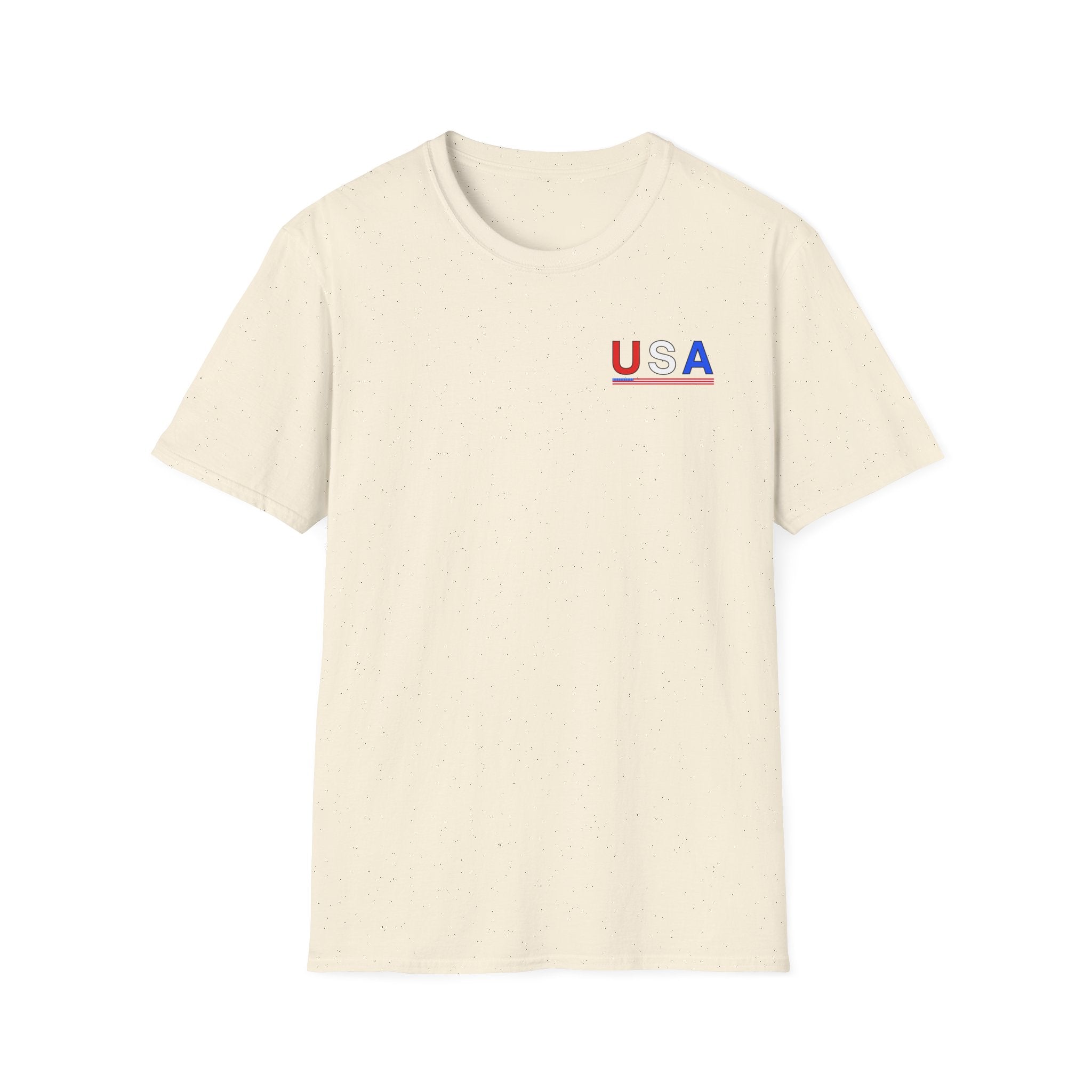 USA Minimalist Flag T-Shirt — Small Chest Logo, Patriotic 4th of July Tee