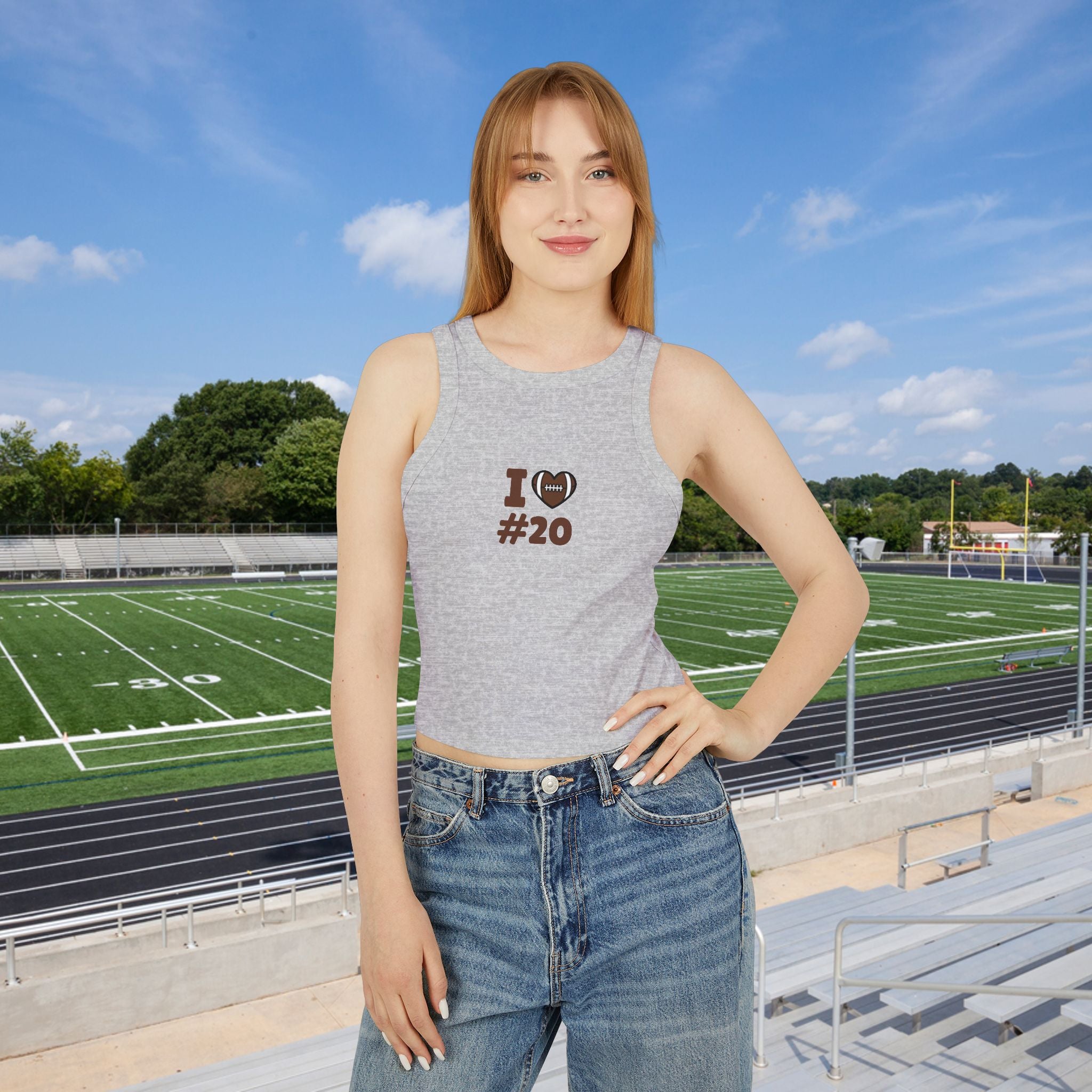 PERSONALIZABLE - Football Fan Racer Tank — “I  Heart #--” Women's Micro Rib Crop Top