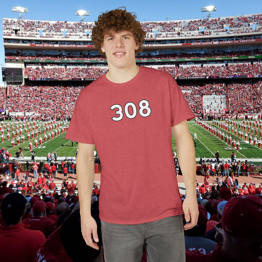 308 Number Tee — Simple Red Athletic Graphic T-Shirt