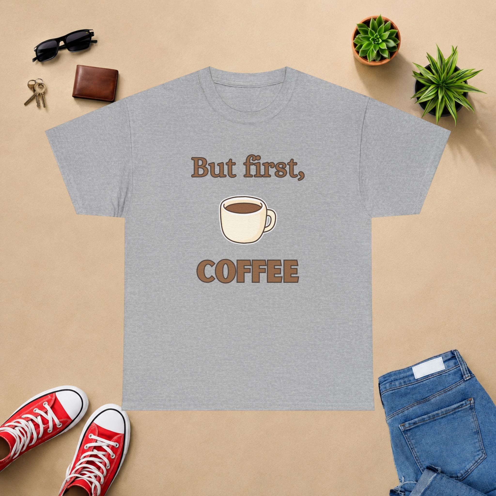 But First Coffee T‑Shirt — Funny Coffee Tee for Coffee Lovers