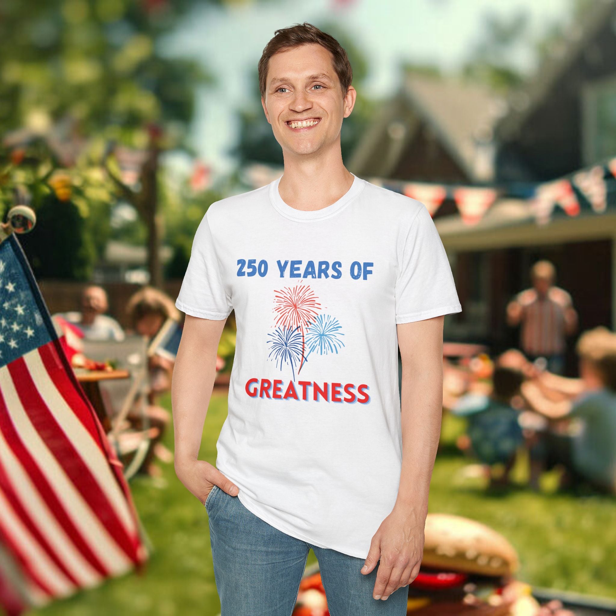 250 Years of Greatness T-Shirt — Patriotic 250th Anniversary Fireworks Tee