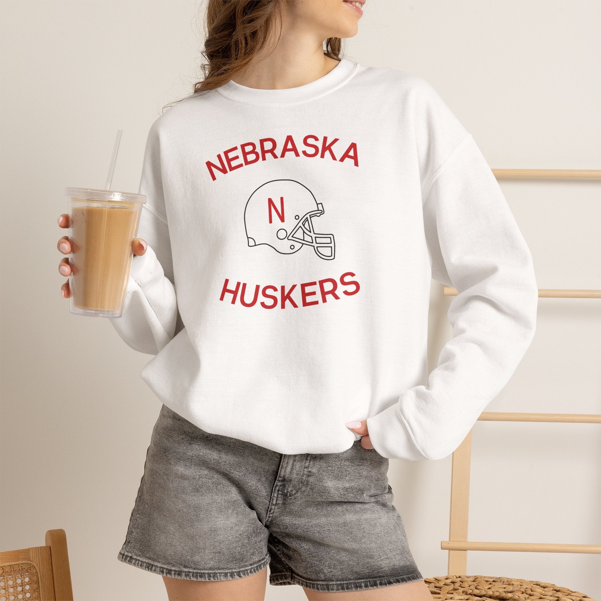 Nebraska Huskers Football Crewneck Sweatshirt — Retro Helmet Design