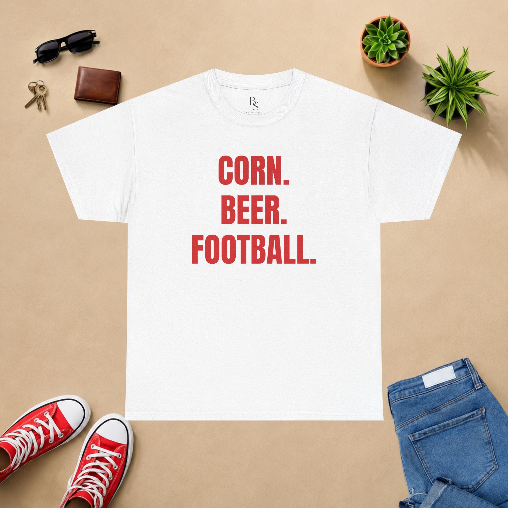 Corn. Beer. Football. T-Shirt — Tailgate & Fall Harvest Game Day Tee