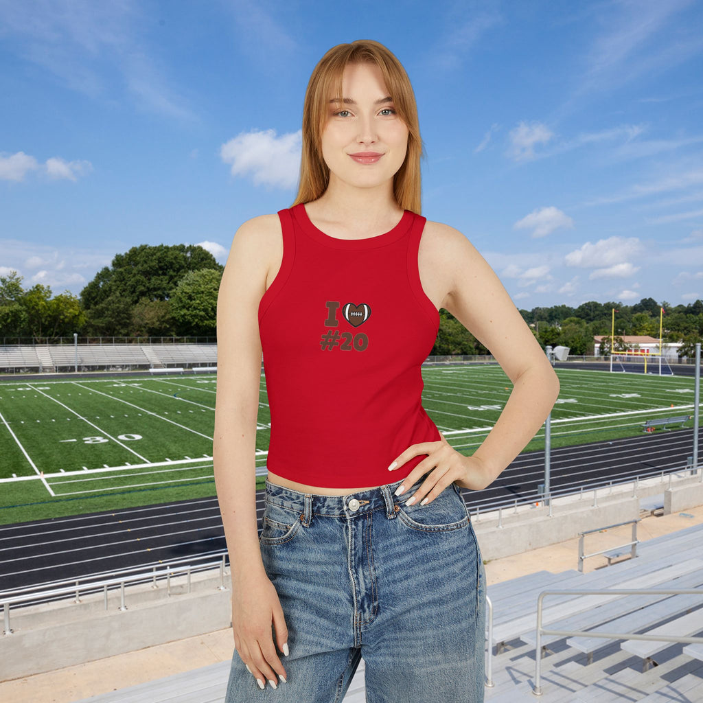 PERSONALIZABLE - Football Fan Racer Tank — “I  Heart #--” Women's Micro Rib Crop Top