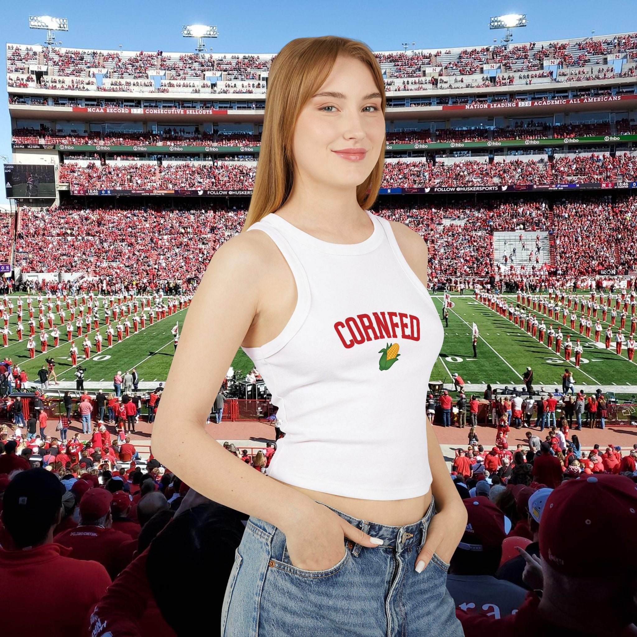 Cornfed Racer Tank Top – Retro Corn Graphic Crop Tank for Women