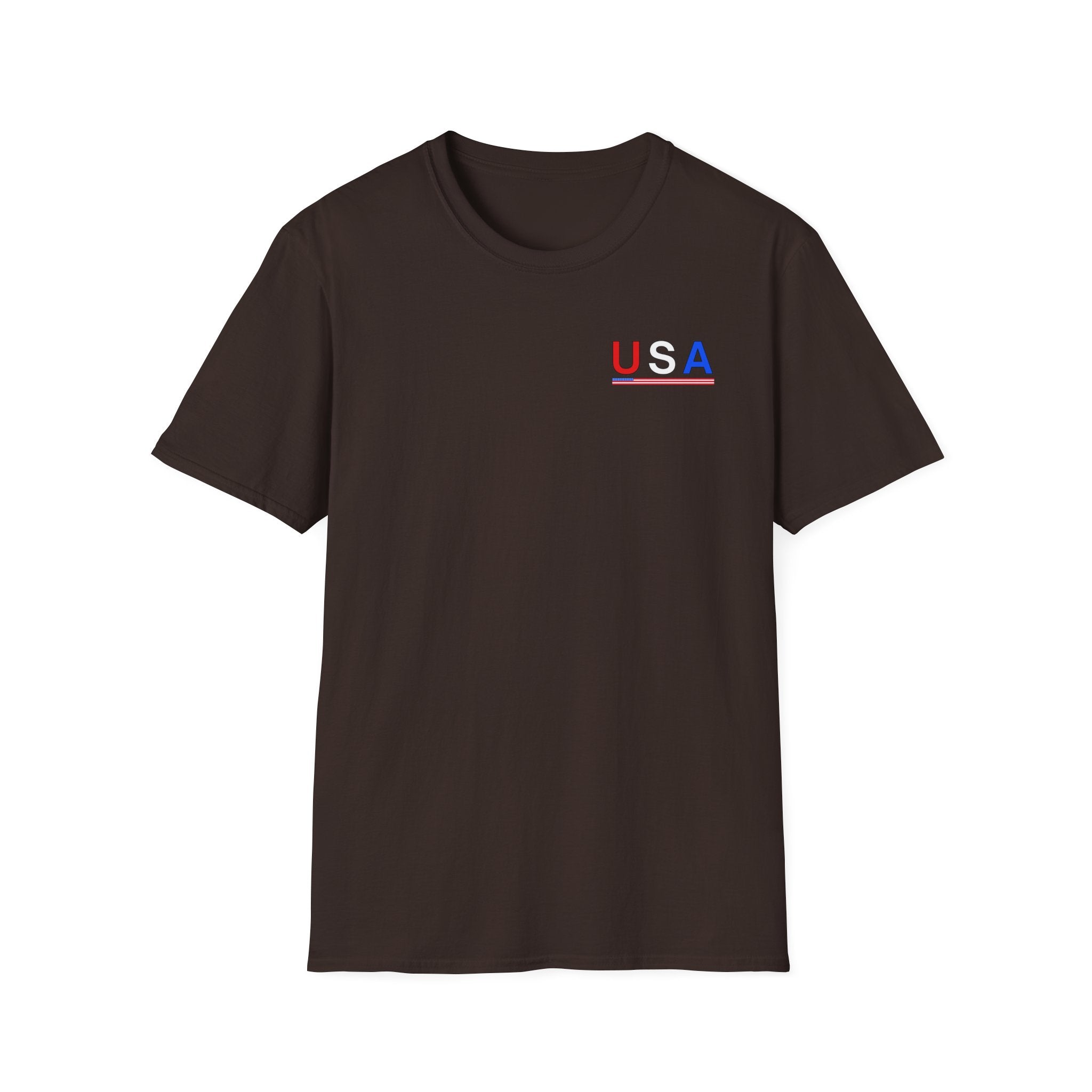 USA Minimalist Flag T-Shirt — Small Chest Logo, Patriotic 4th of July Tee
