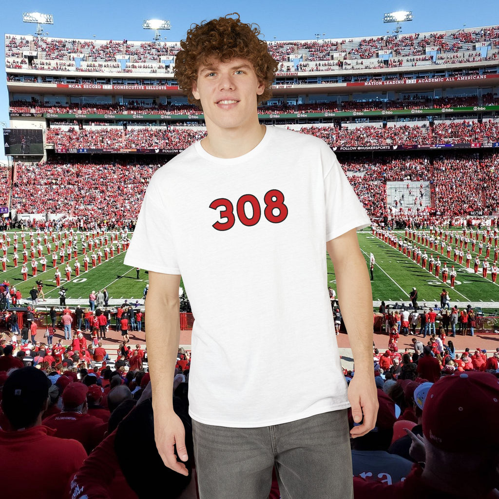 308 Number Tee — Simple Red Athletic Graphic T-Shirt