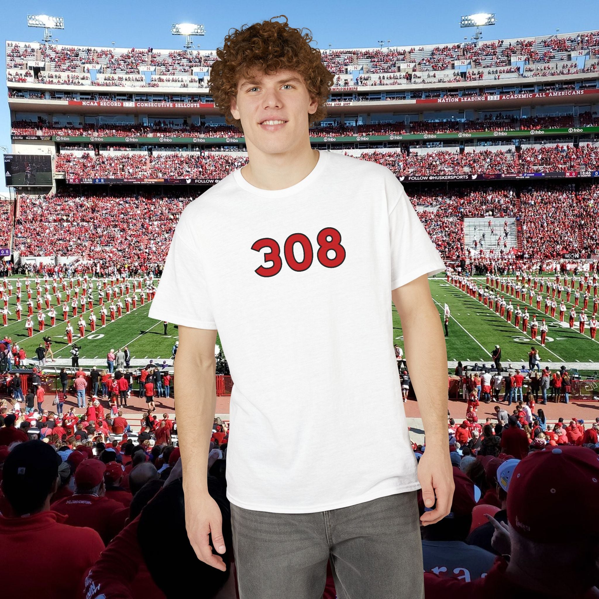 308 Number Tee — Simple Red Athletic Graphic T-Shirt