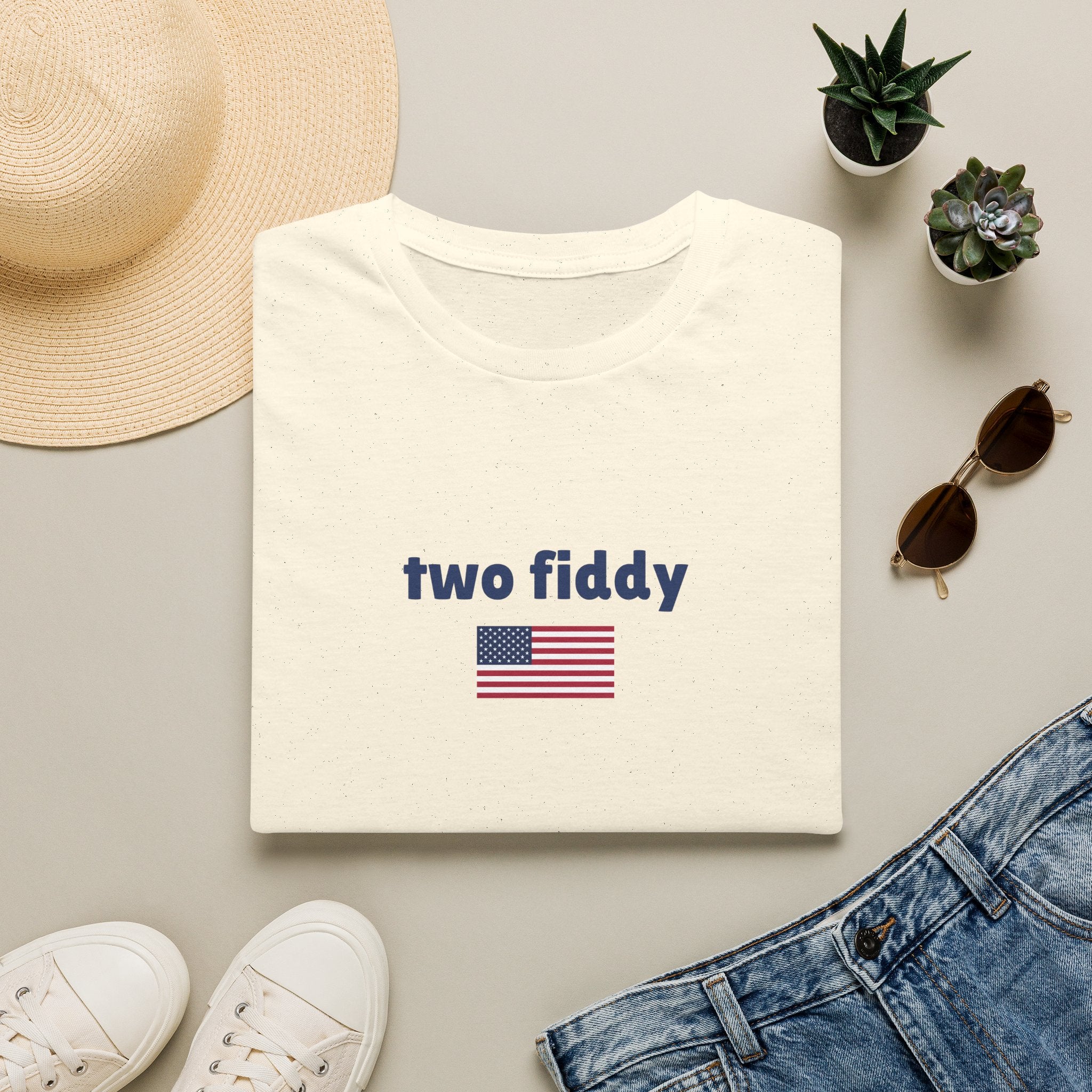 T-Shirt “two fiddy” Patriotic American Flag Tee — Funny Casual USA Pride Shirt