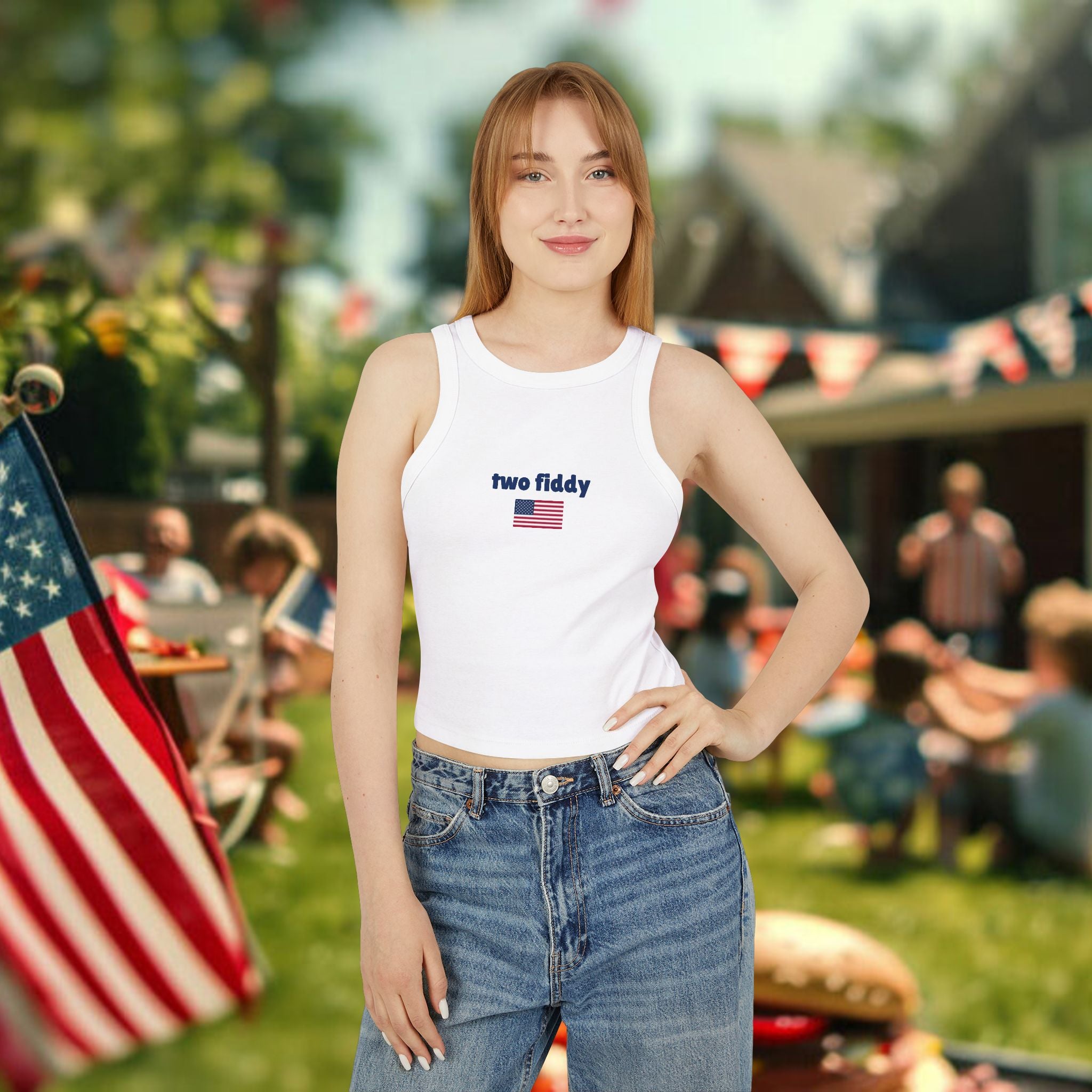 Two Fiddy American Flag Women's Racer Tank