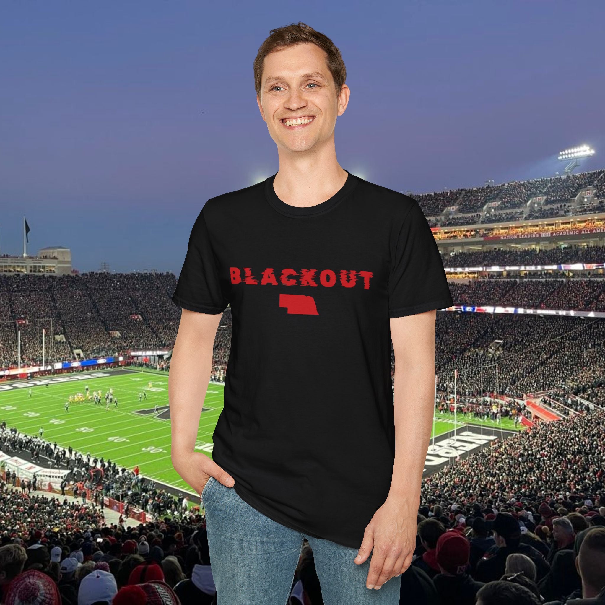 Blackout Nebraska T-Shirt — Bold Red State Graphic Tee