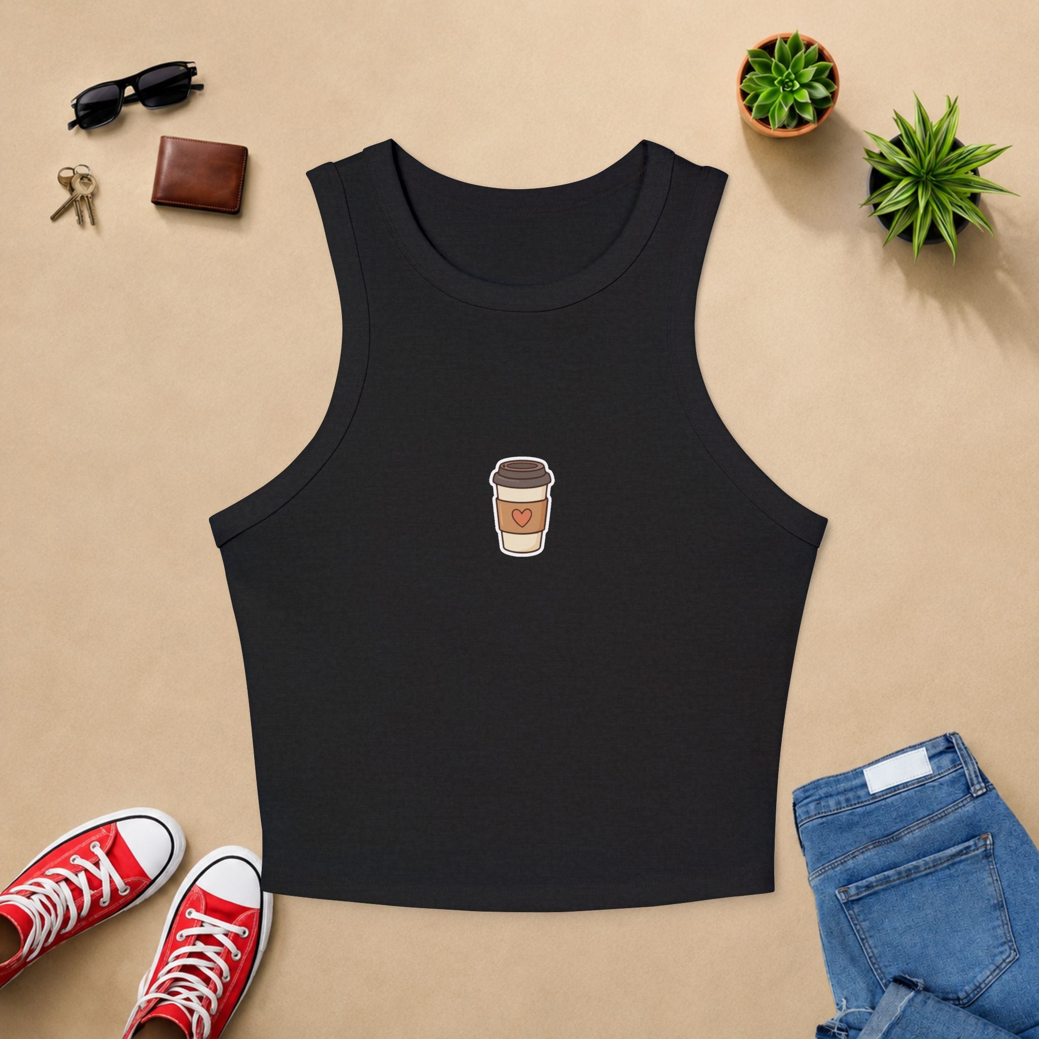 Coffee Cup Racerback Tank Top — Minimal Cute Coffee Graphic